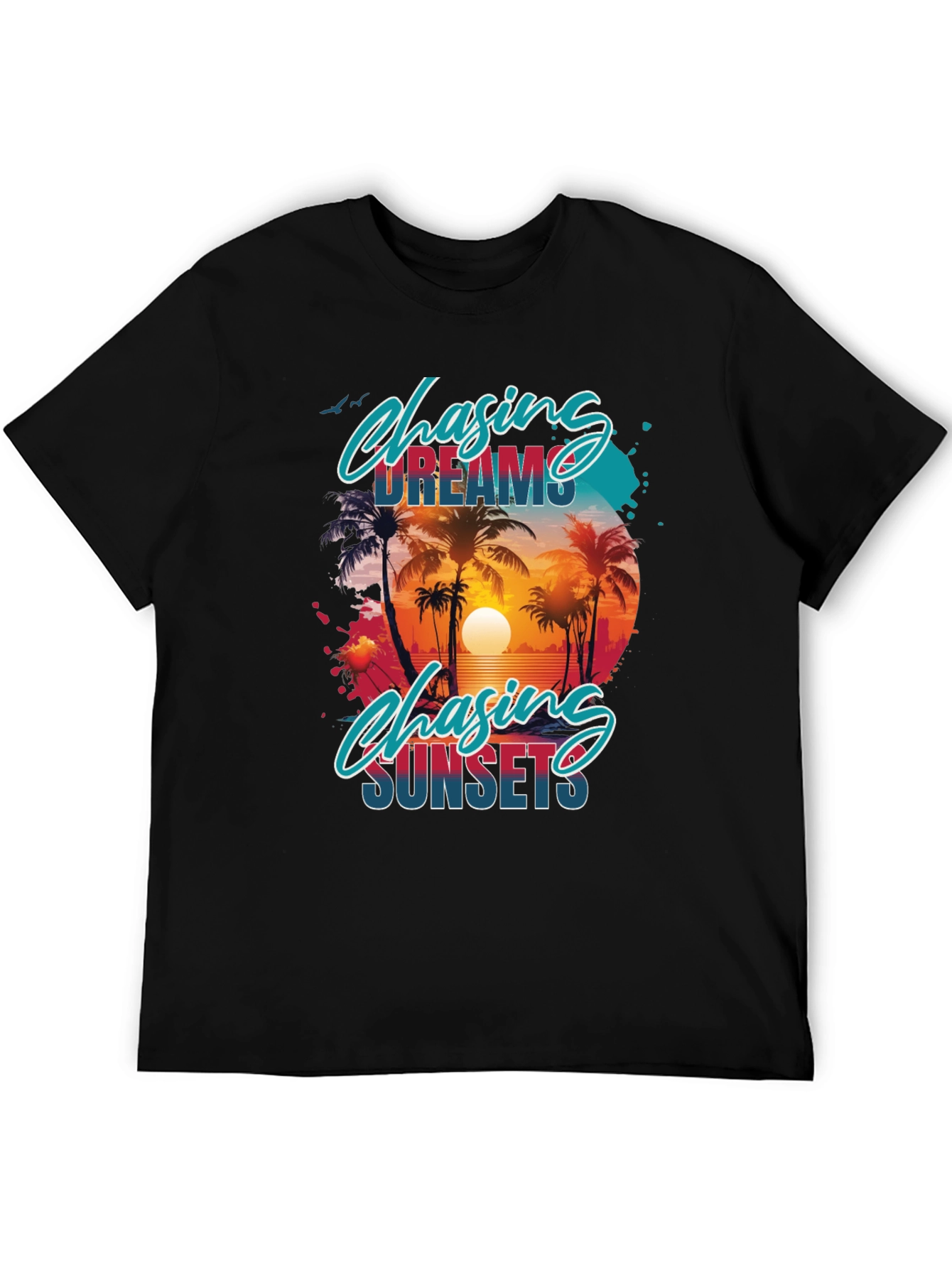 Chasing Dreams & Sunsets Black Graphic Tee