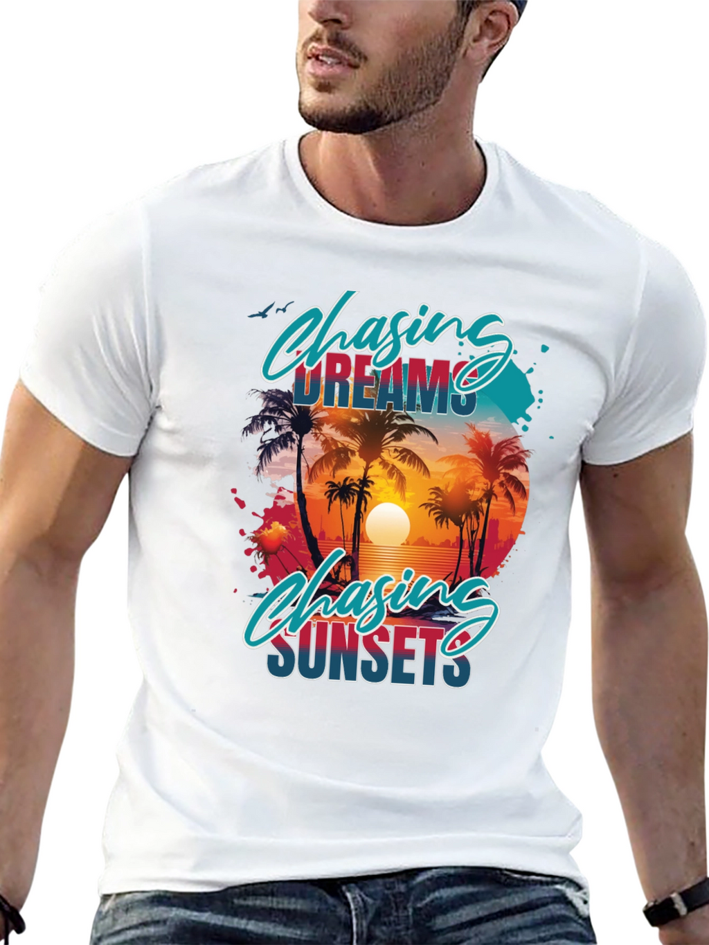 Chasing Dreams & Sunsets Black Graphic Tee