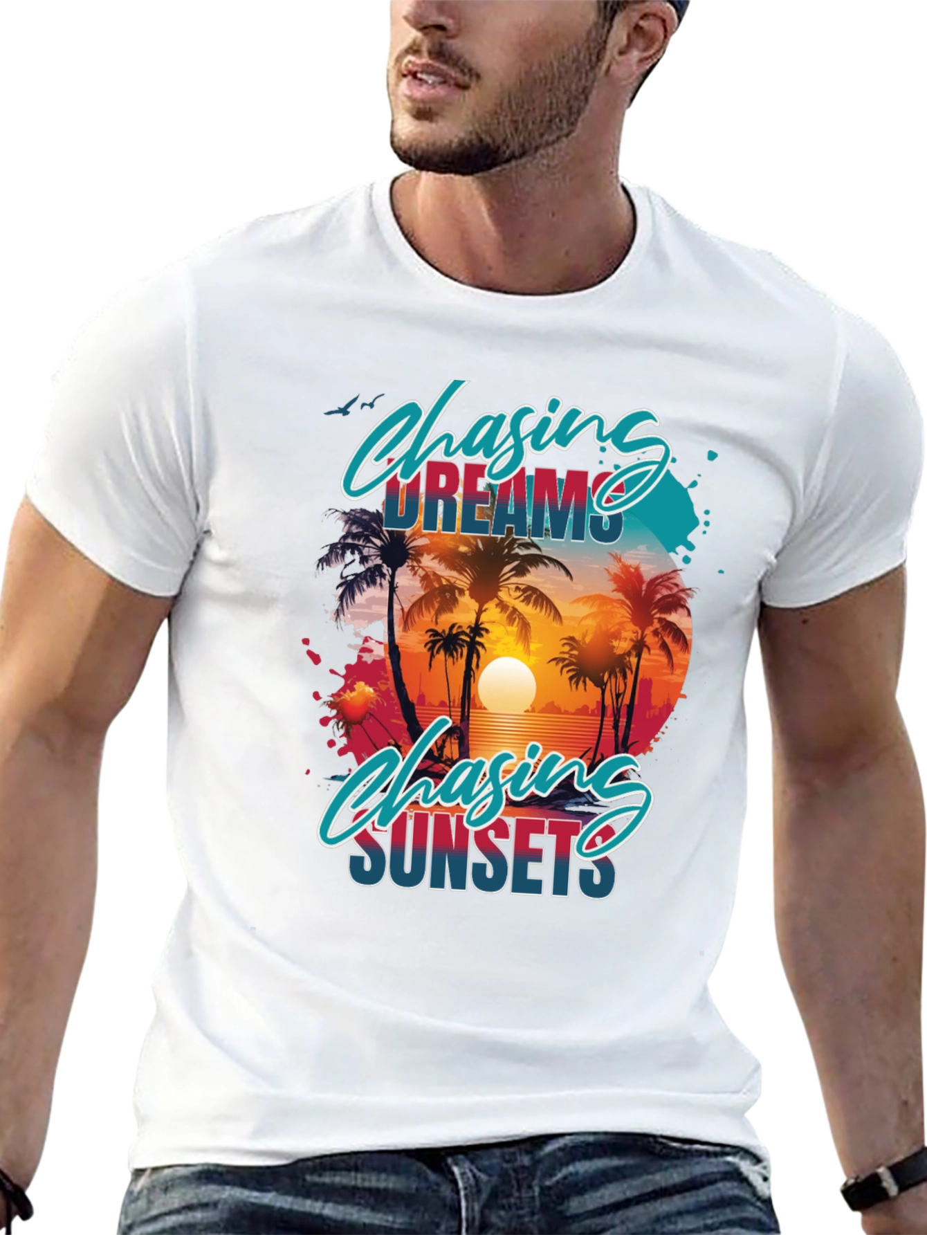 Chasing Dreams & Sunsets Black Graphic Tee
