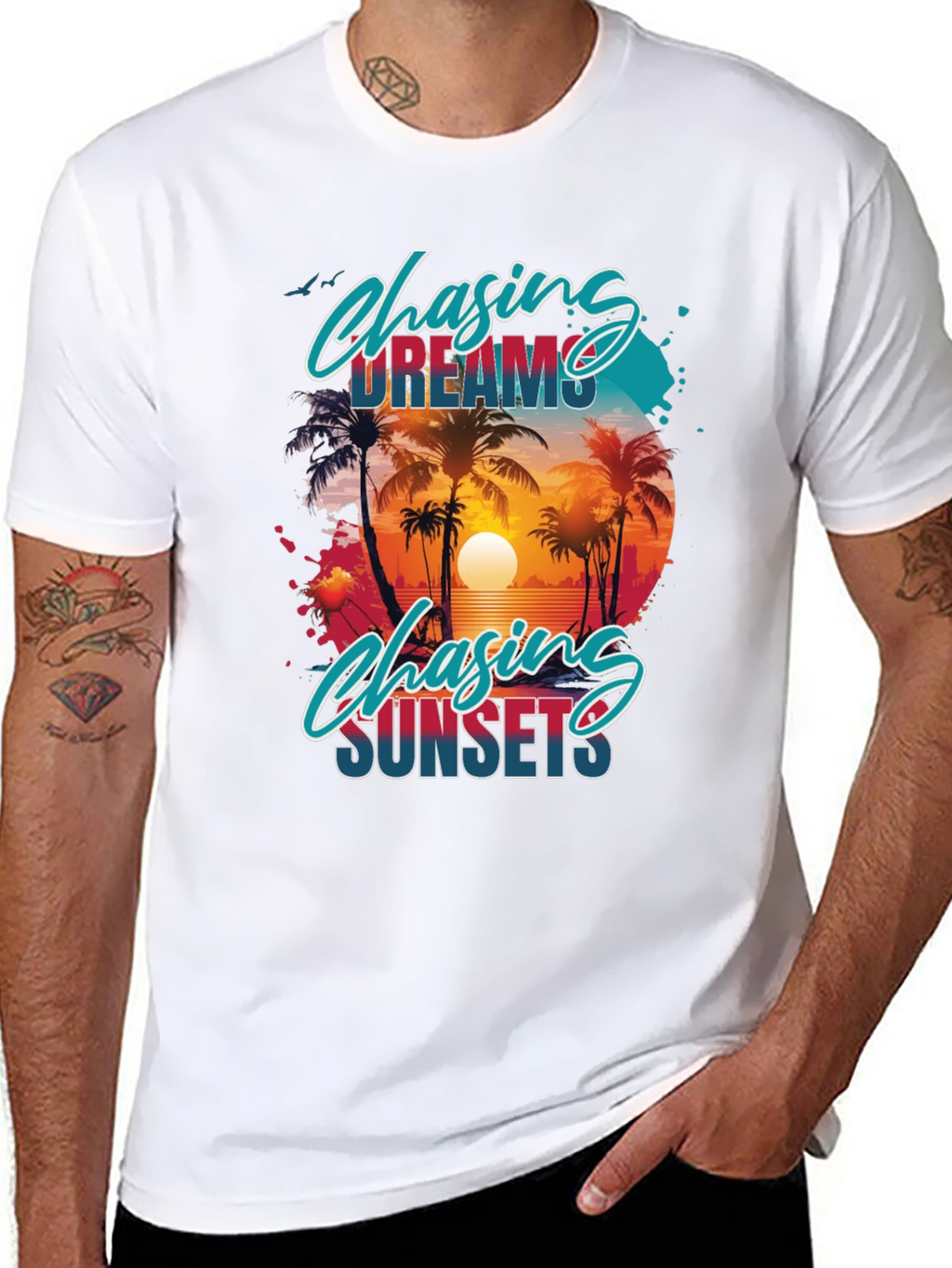 Chasing Dreams & Sunsets Black Graphic Tee