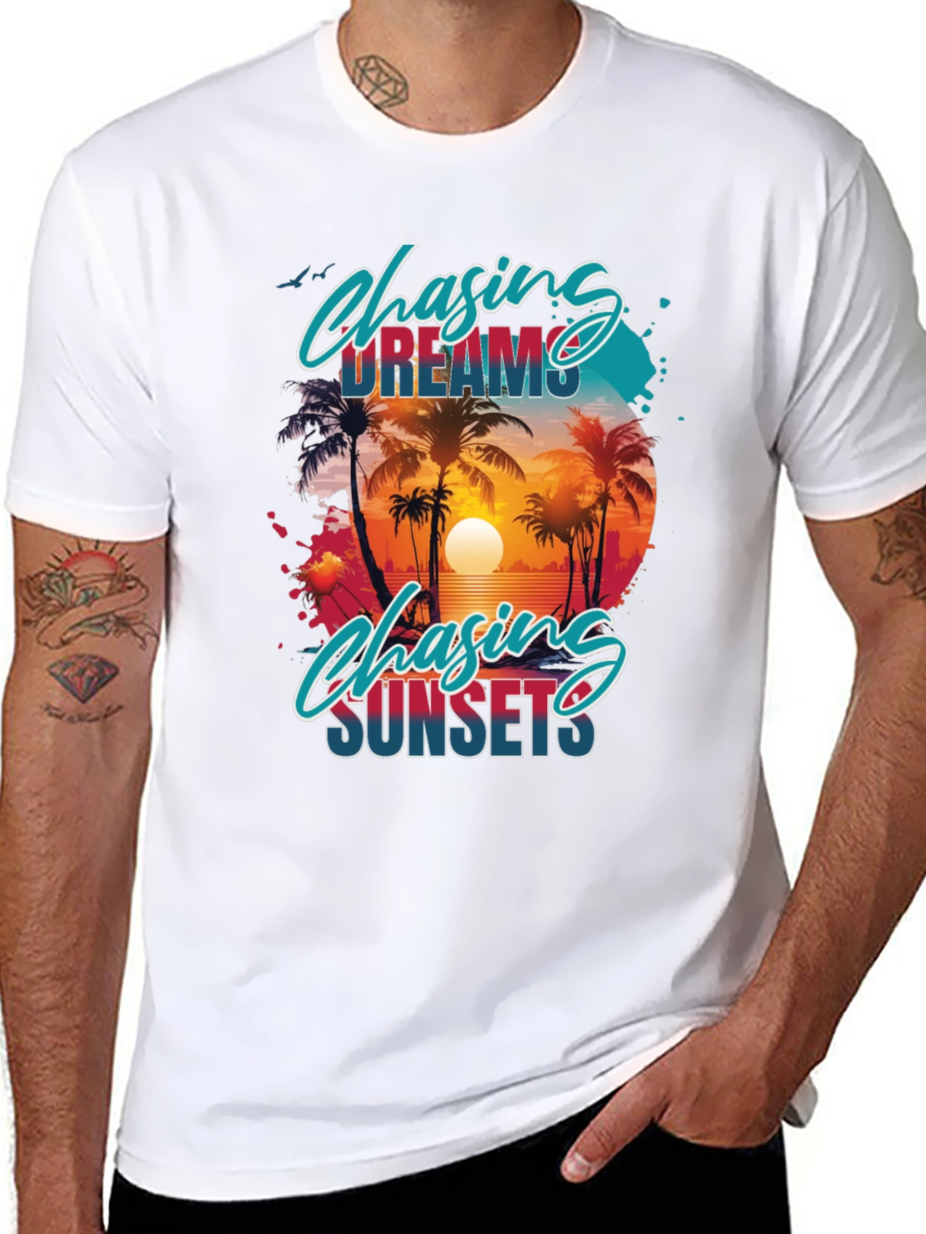 Chasing Dreams & Sunsets Black Graphic Tee