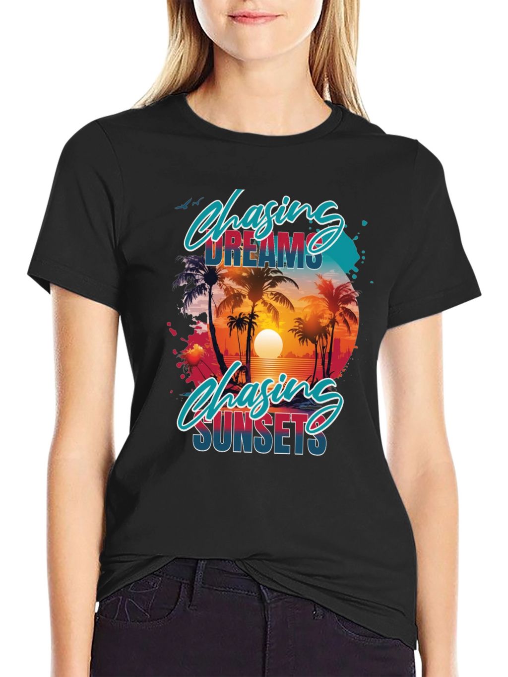 Chasing Dreams & Sunsets Black Graphic Tee
