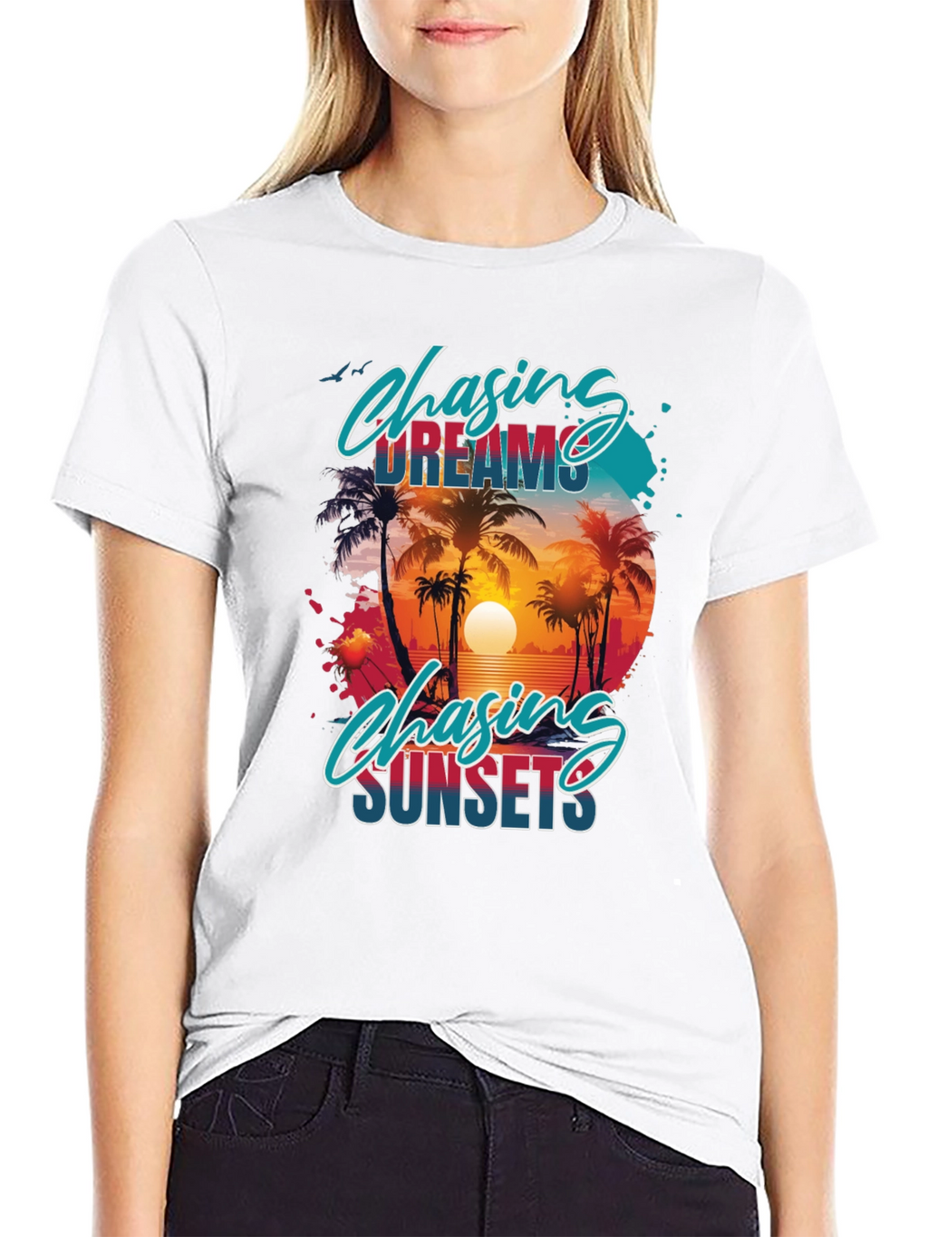 Chasing Dreams & Sunsets Black Graphic Tee