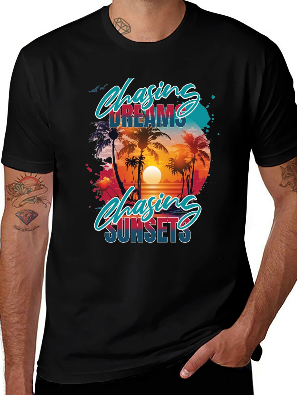 Chasing Dreams & Sunsets Black Graphic Tee