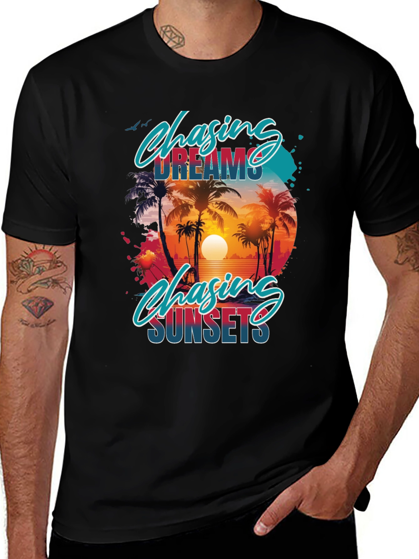 Chasing Dreams & Sunsets Black Graphic Tee