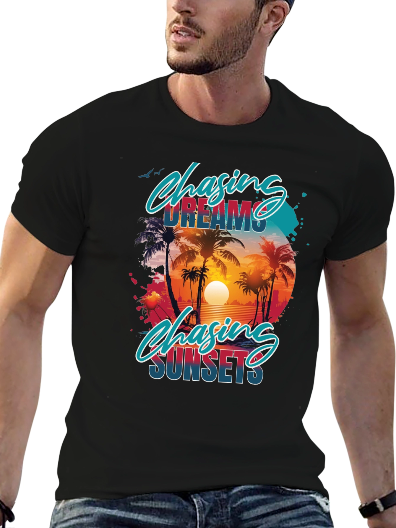 Chasing Dreams & Sunsets Black Graphic Tee
