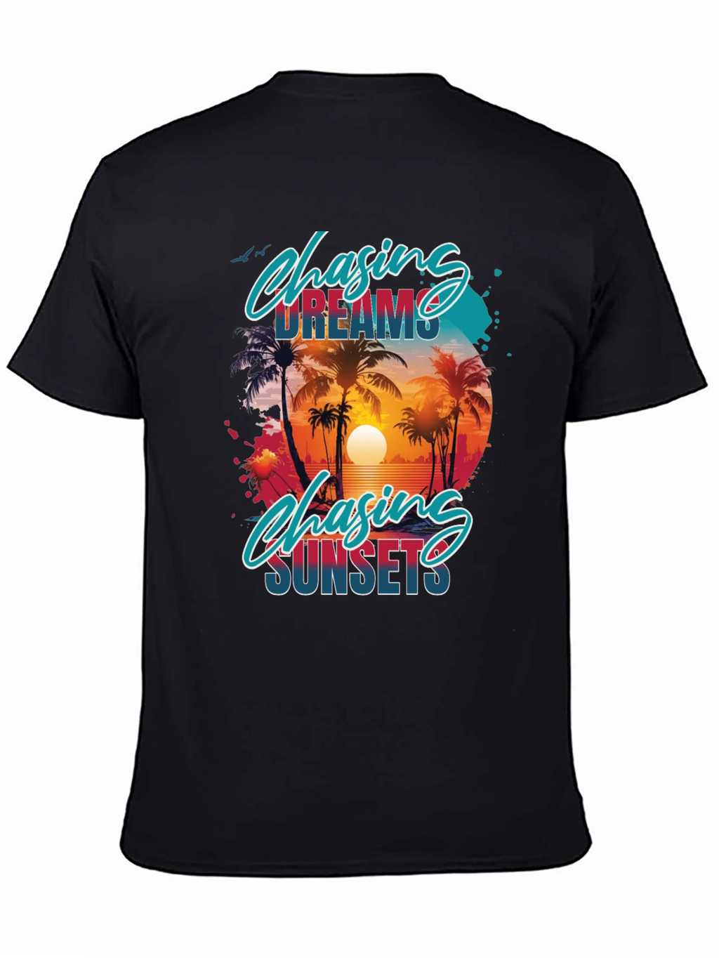 Chasing Dreams & Sunsets Black Graphic Tee