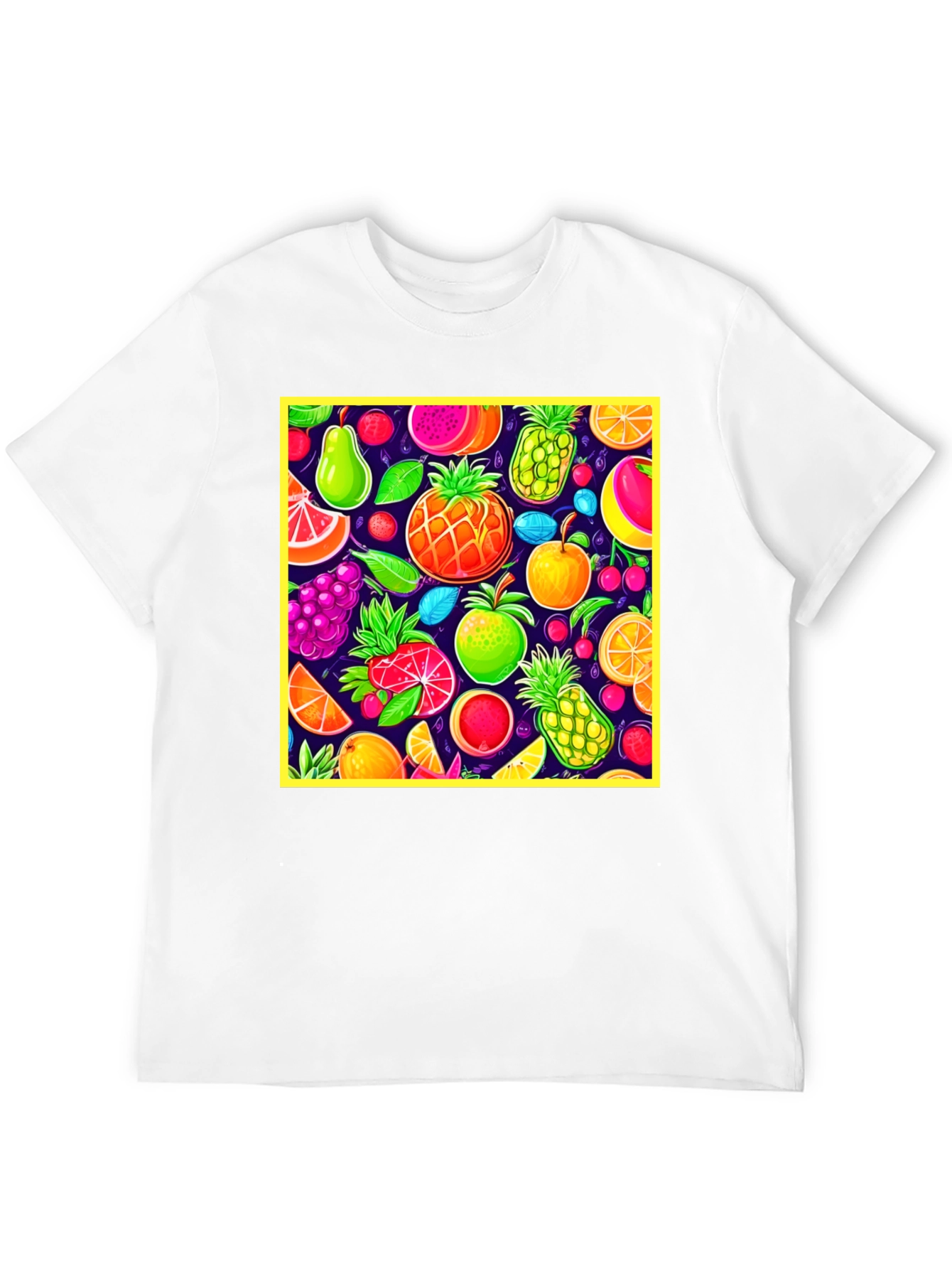 Vibrant Fruit Pattern Crew Neck T-Shirt