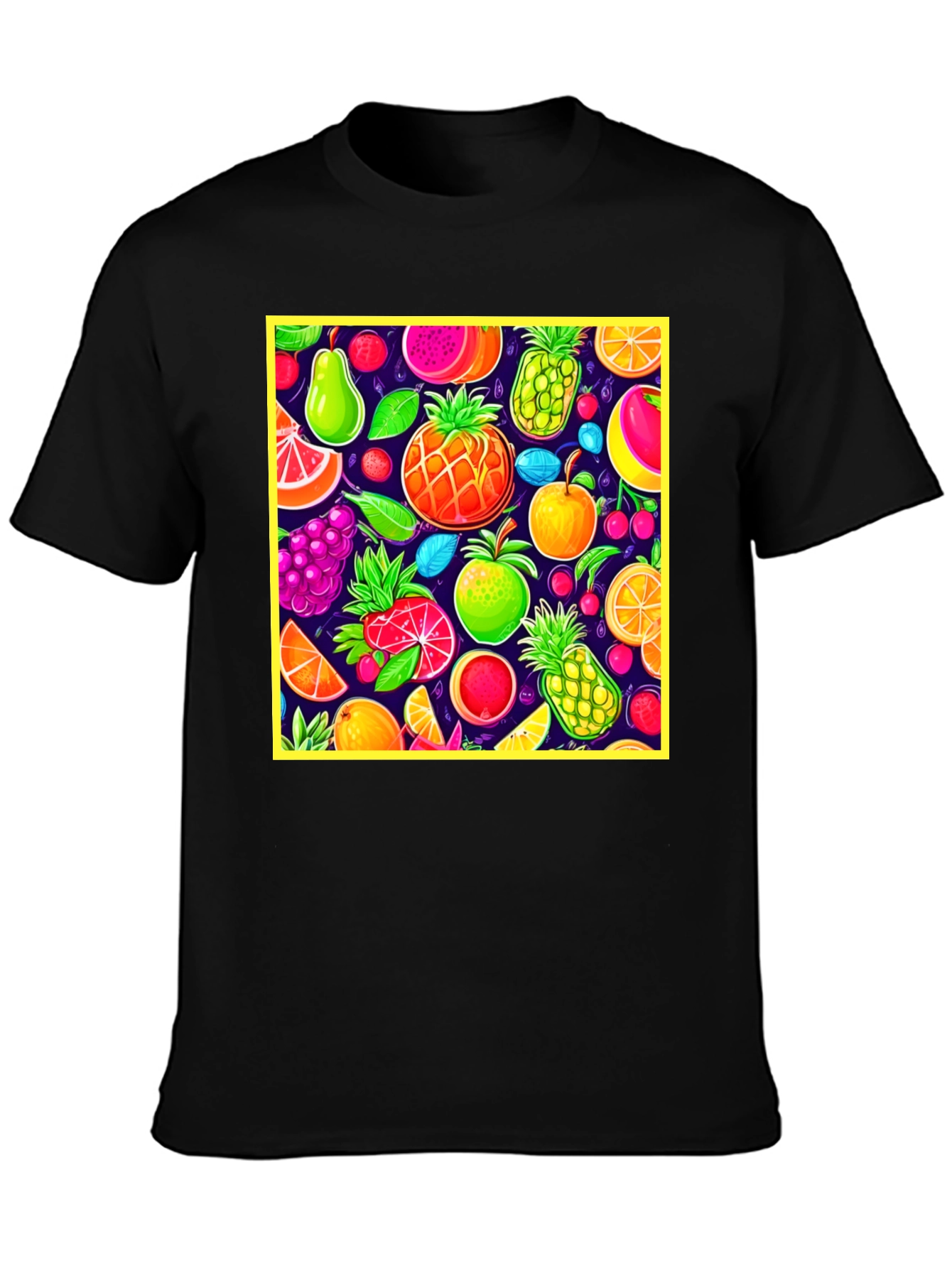Vibrant Fruit Pattern Crew Neck T-Shirt