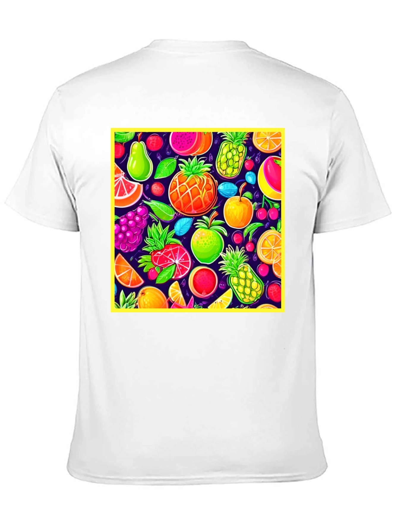 Vibrant Fruit Pattern Crew Neck T-Shirt