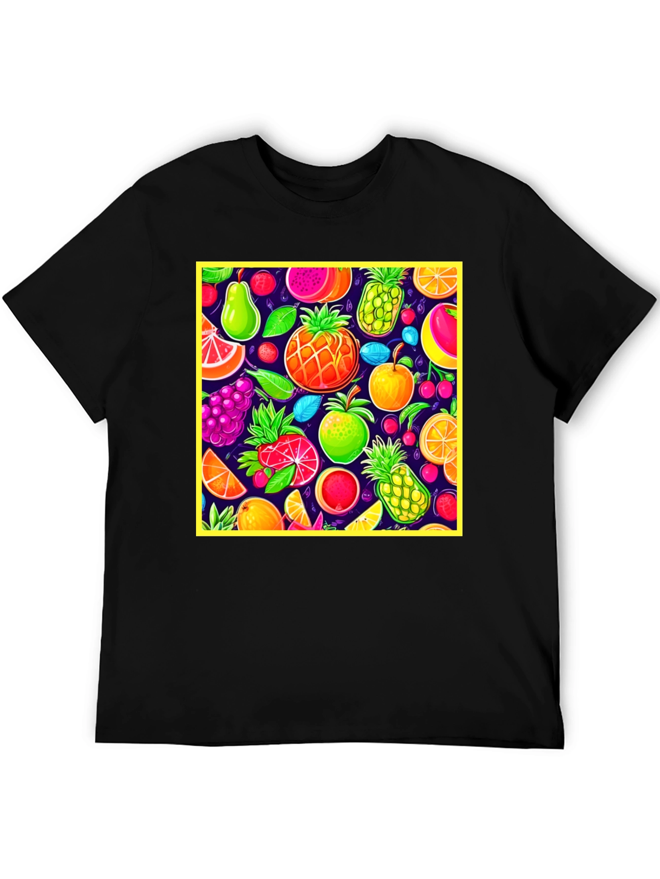 Vibrant Fruit Pattern Crew Neck T-Shirt