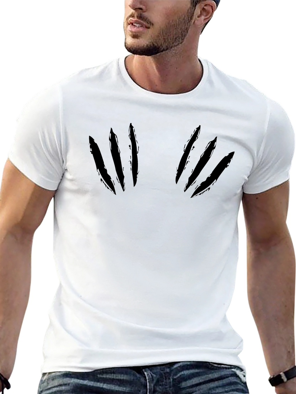 Claw Mark Graphic Tee - Bold Black Cotton T-Shirt