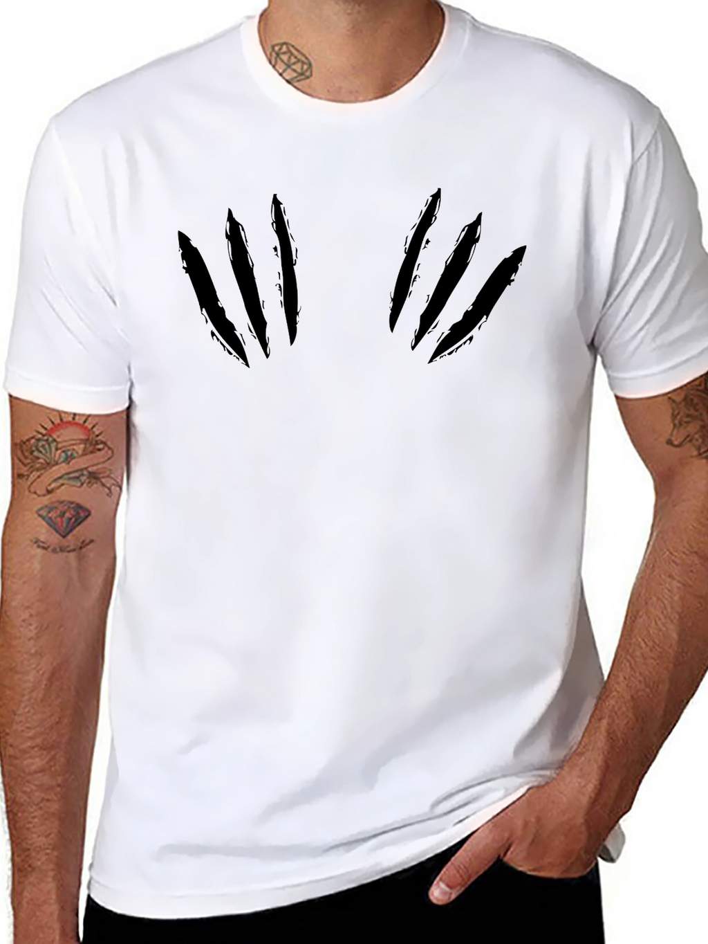 Claw Mark Graphic Tee - Bold Black Cotton T-Shirt
