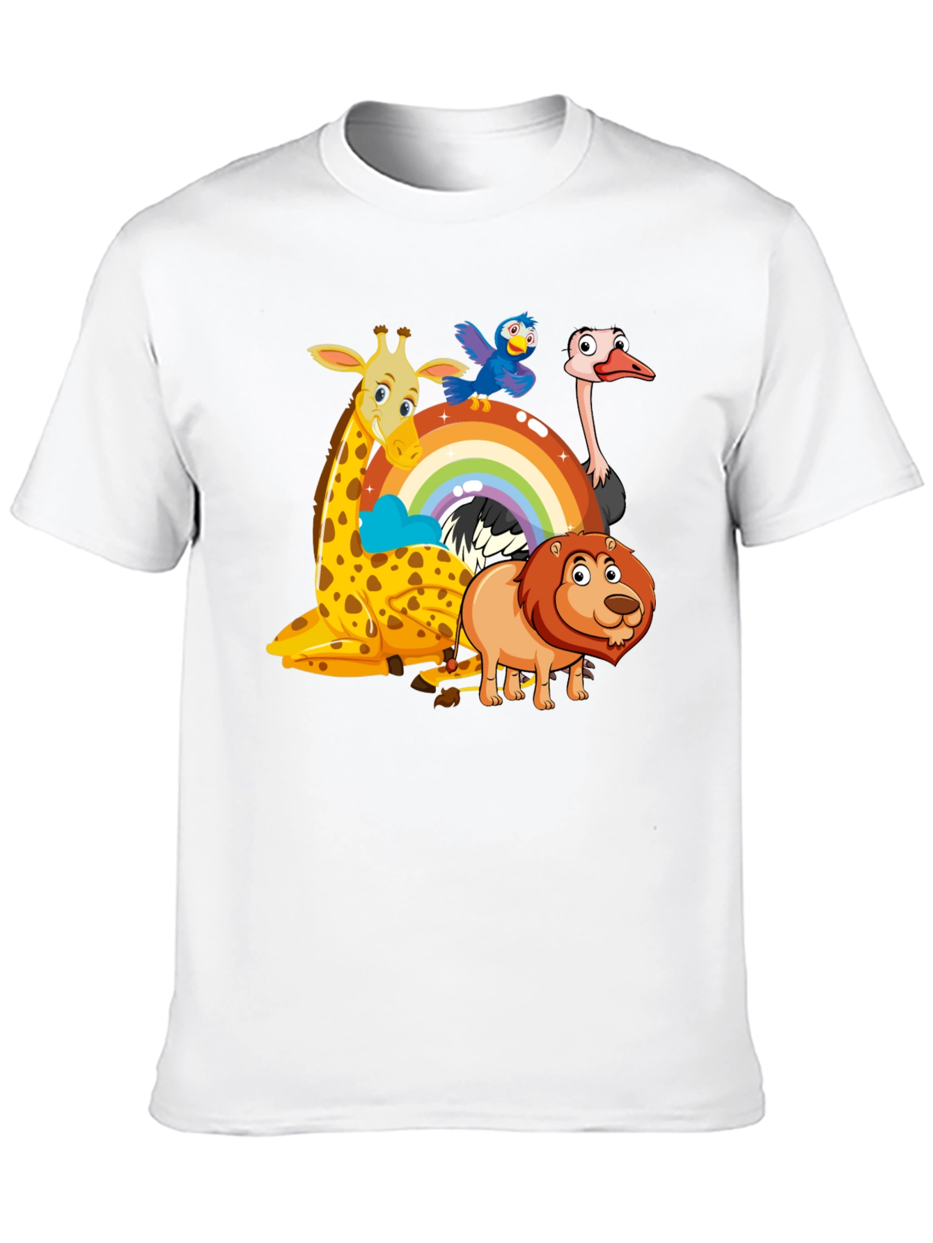 Cartoon Animals on Rainbow Graphic Black T-Shirt