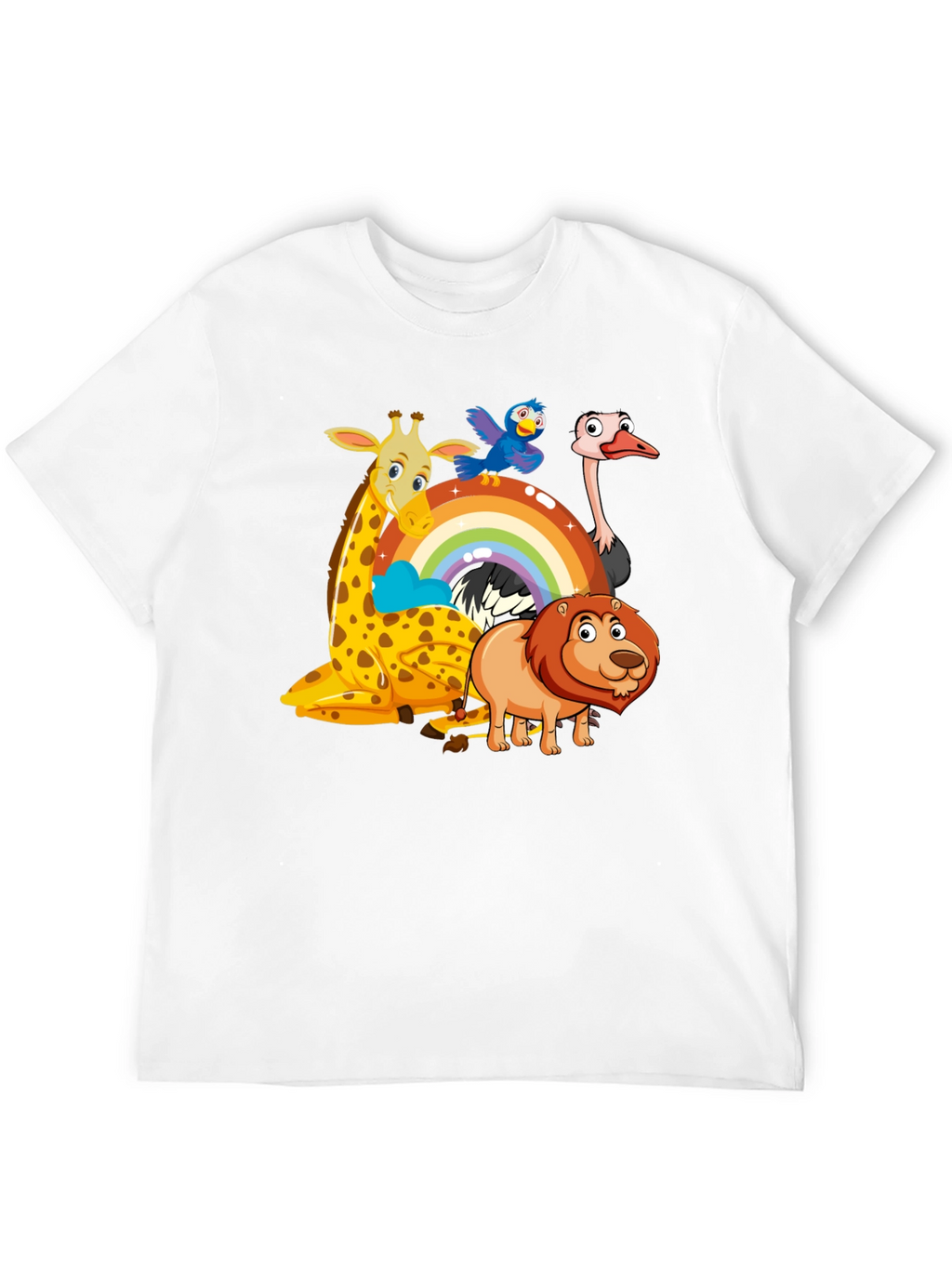 Cartoon Animals on Rainbow Graphic Black T-Shirt