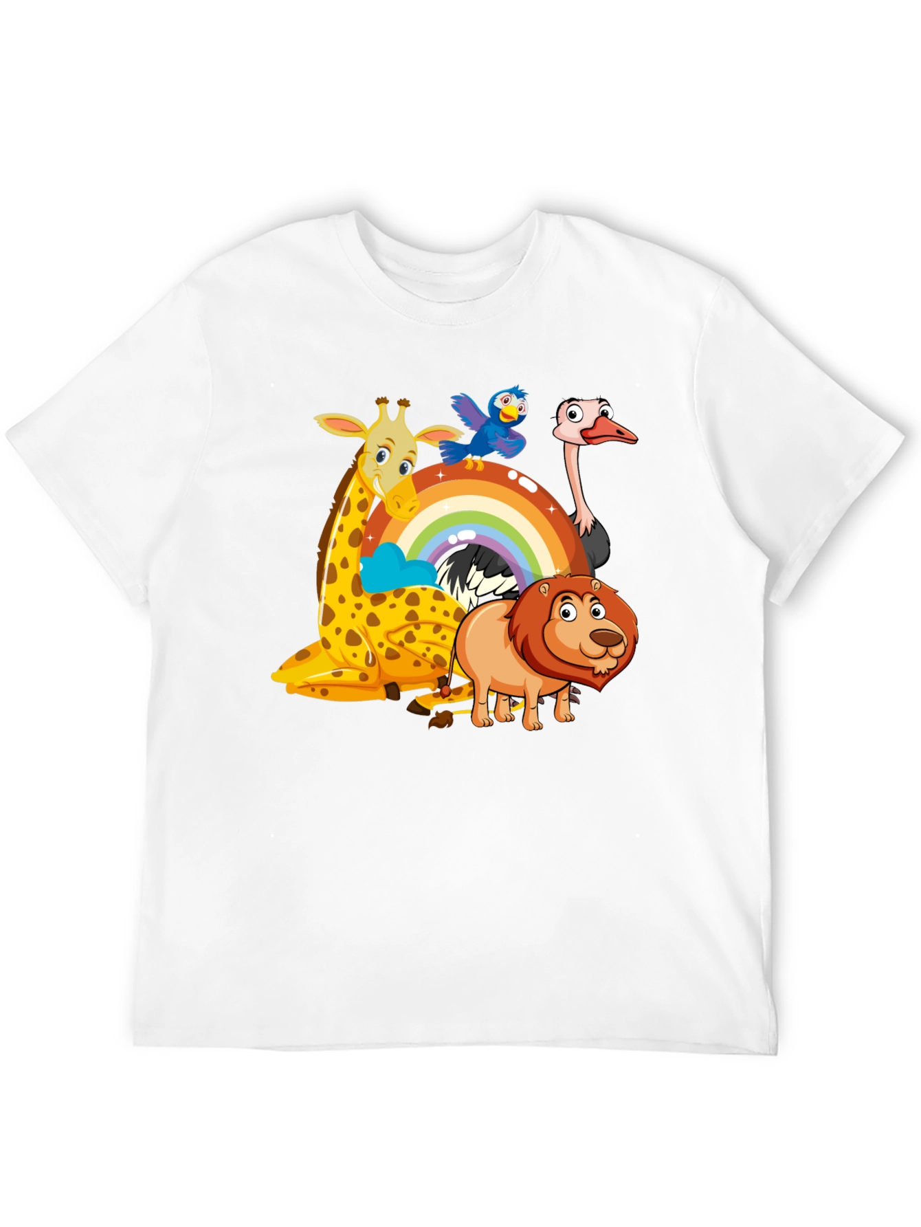 Cartoon Animals on Rainbow Graphic Black T-Shirt