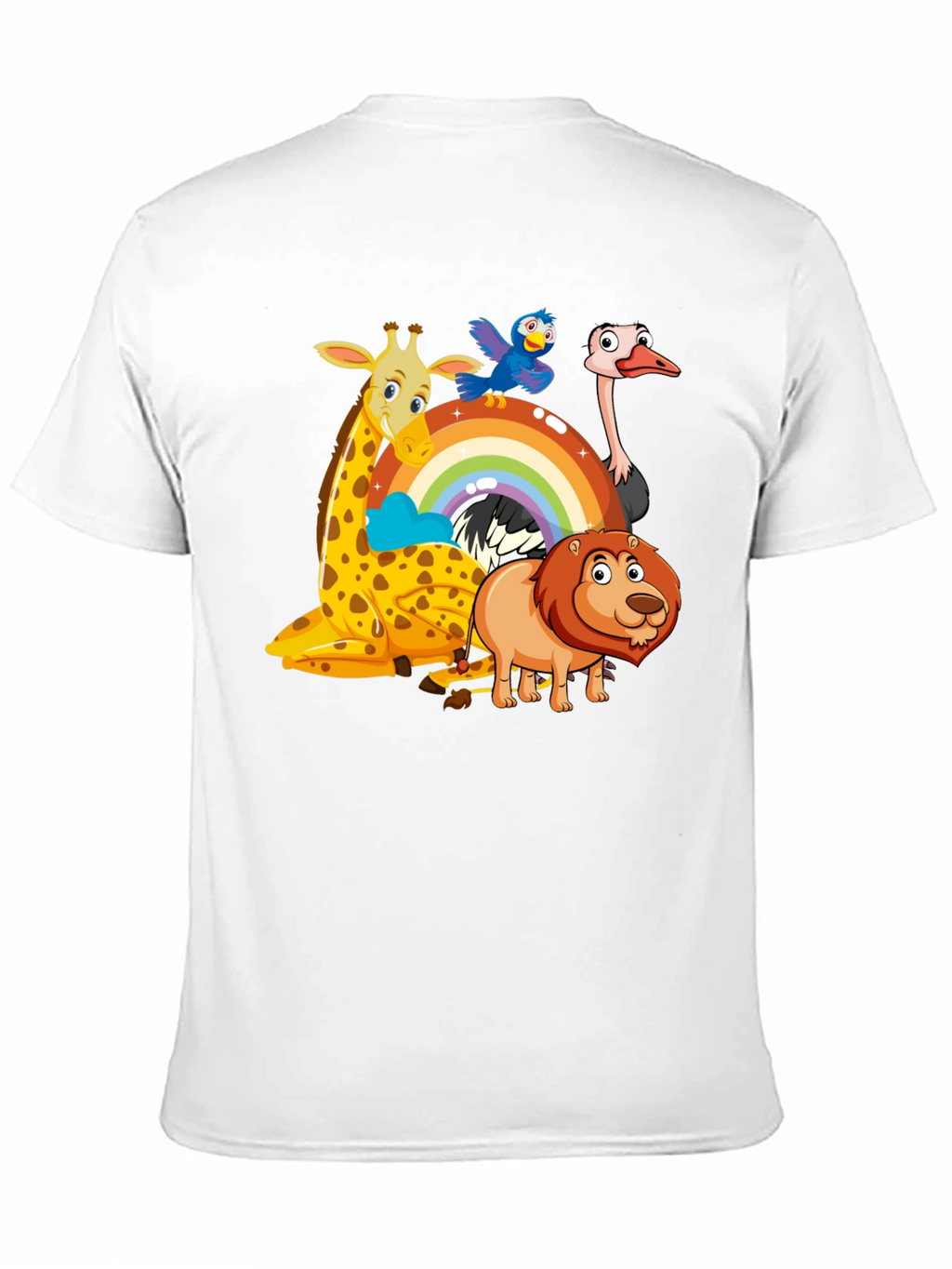 Cartoon Animals on Rainbow Graphic Black T-Shirt