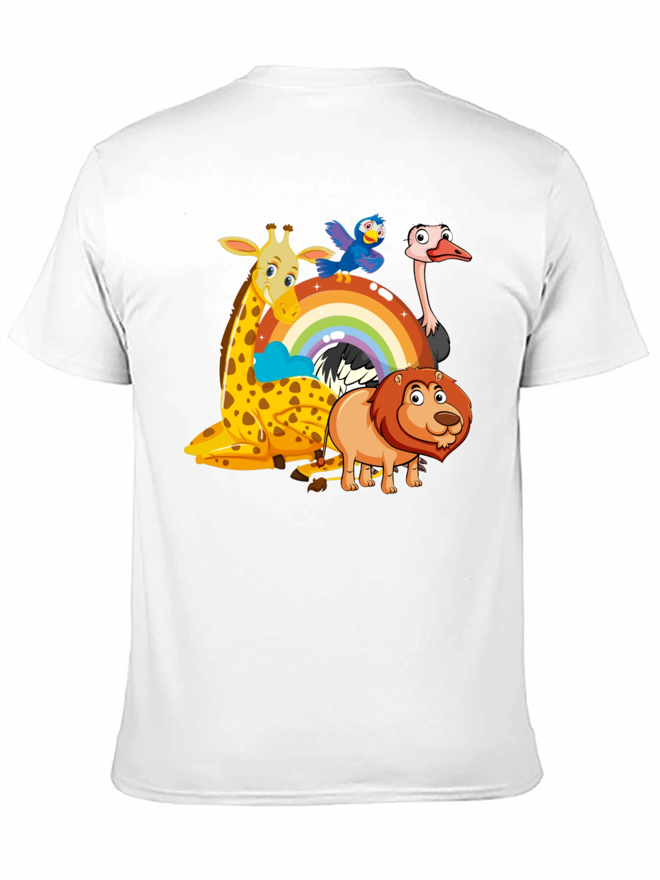 Cartoon Animals on Rainbow Graphic Black T-Shirt