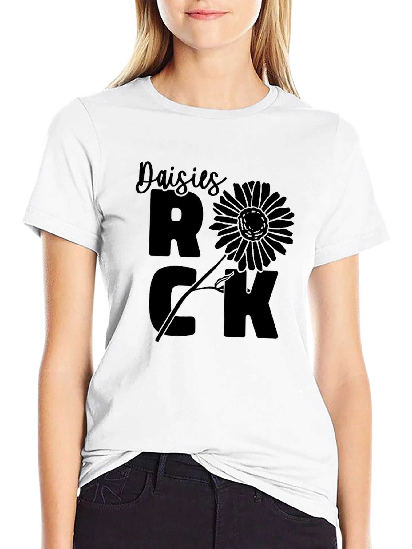 Daisies Rock Black Graphic T-Shirt