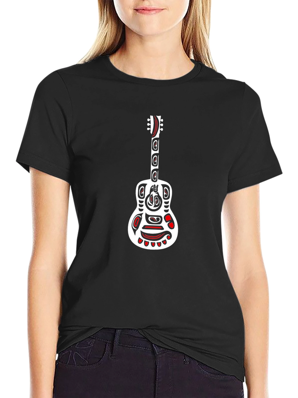Tribal Guitar Graphic Black T-Shirt