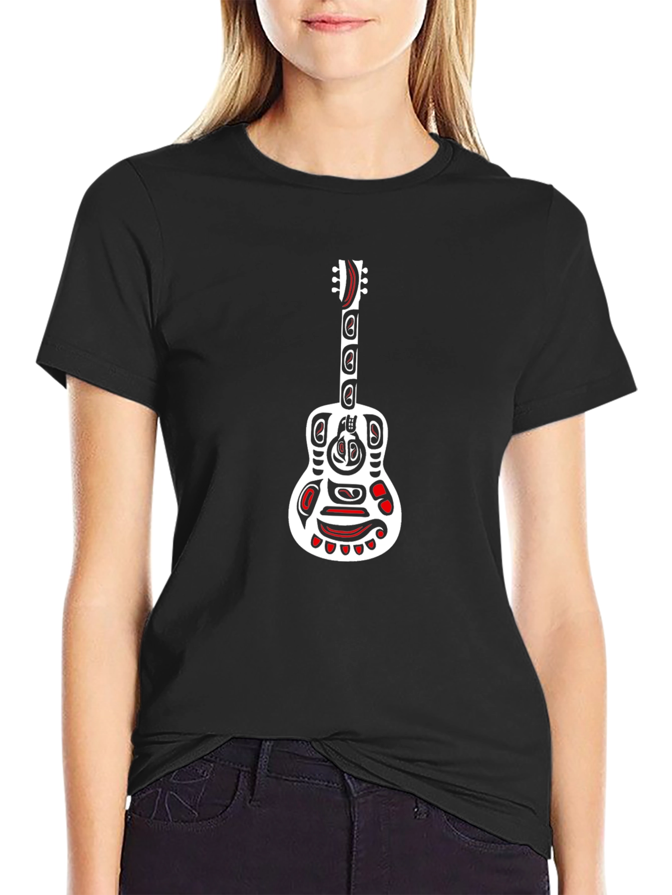 Tribal Guitar Graphic Black T-Shirt