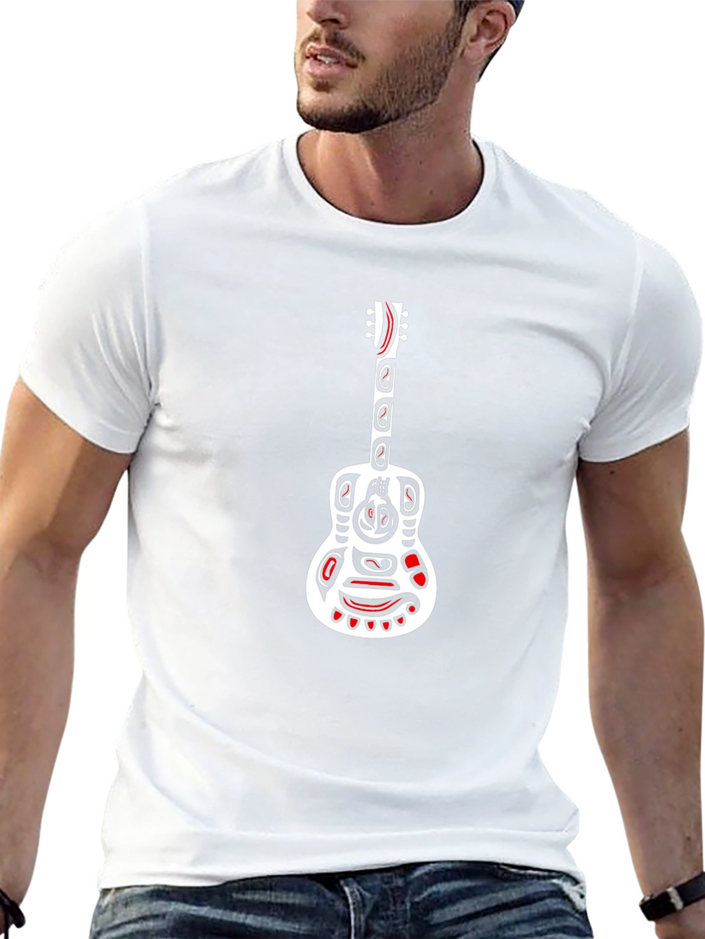 Tribal Guitar Graphic Black T-Shirt