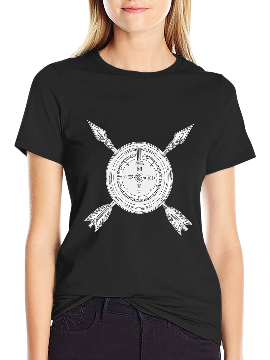 Compass & Arrows Graphic Tee - Black Cotton Blend