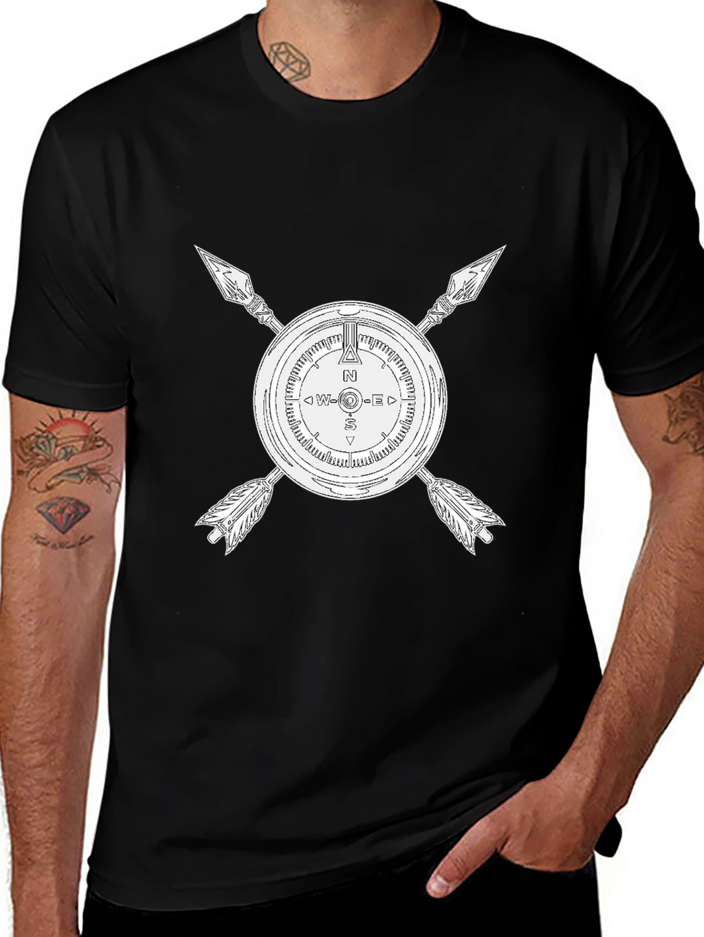 Compass & Arrows Graphic Tee - Black Cotton Blend