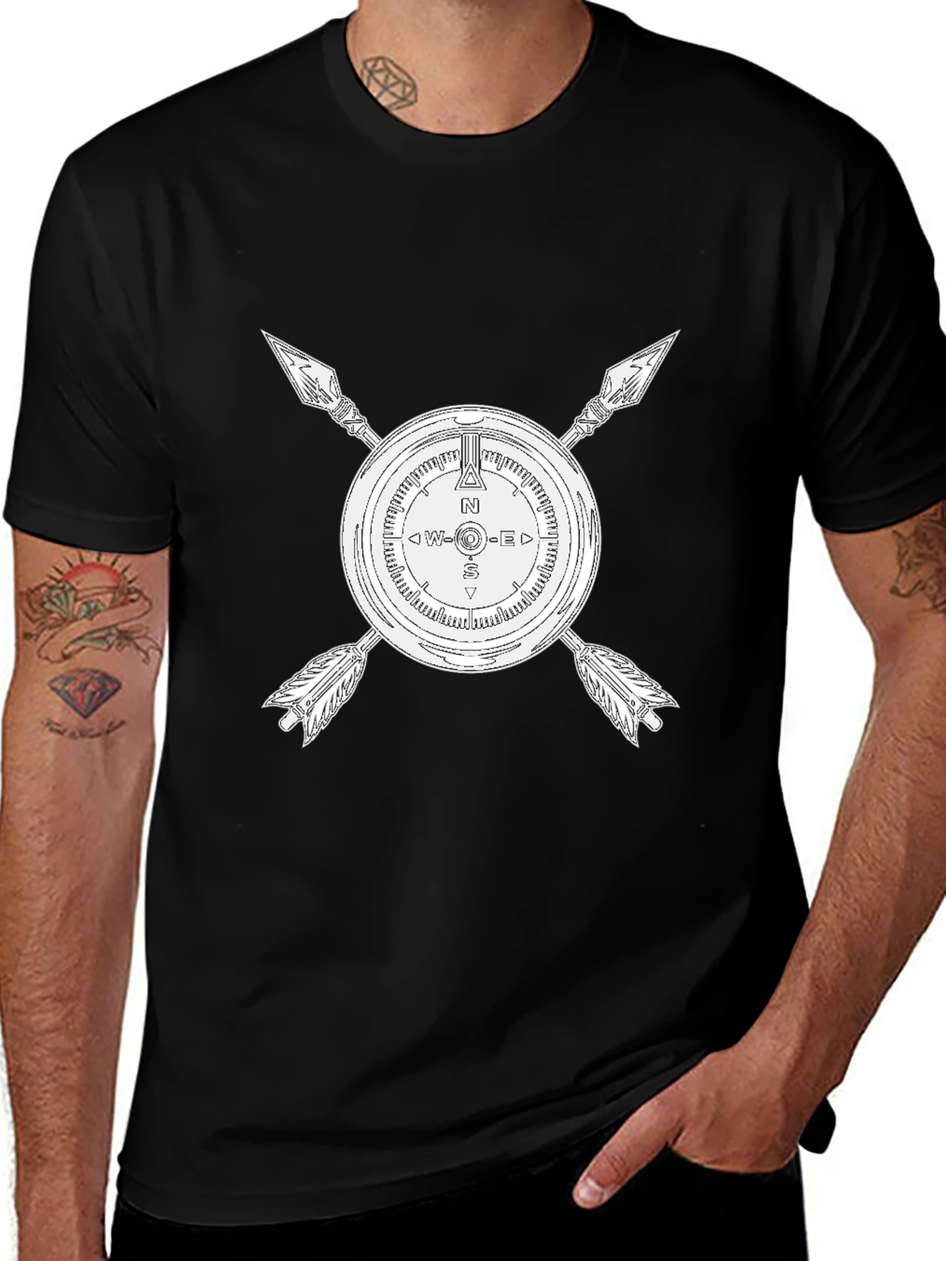 Compass & Arrows Graphic Tee - Black Cotton Blend