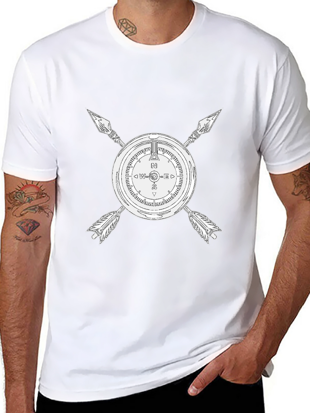 Compass & Arrows Graphic Tee - Black Cotton Blend