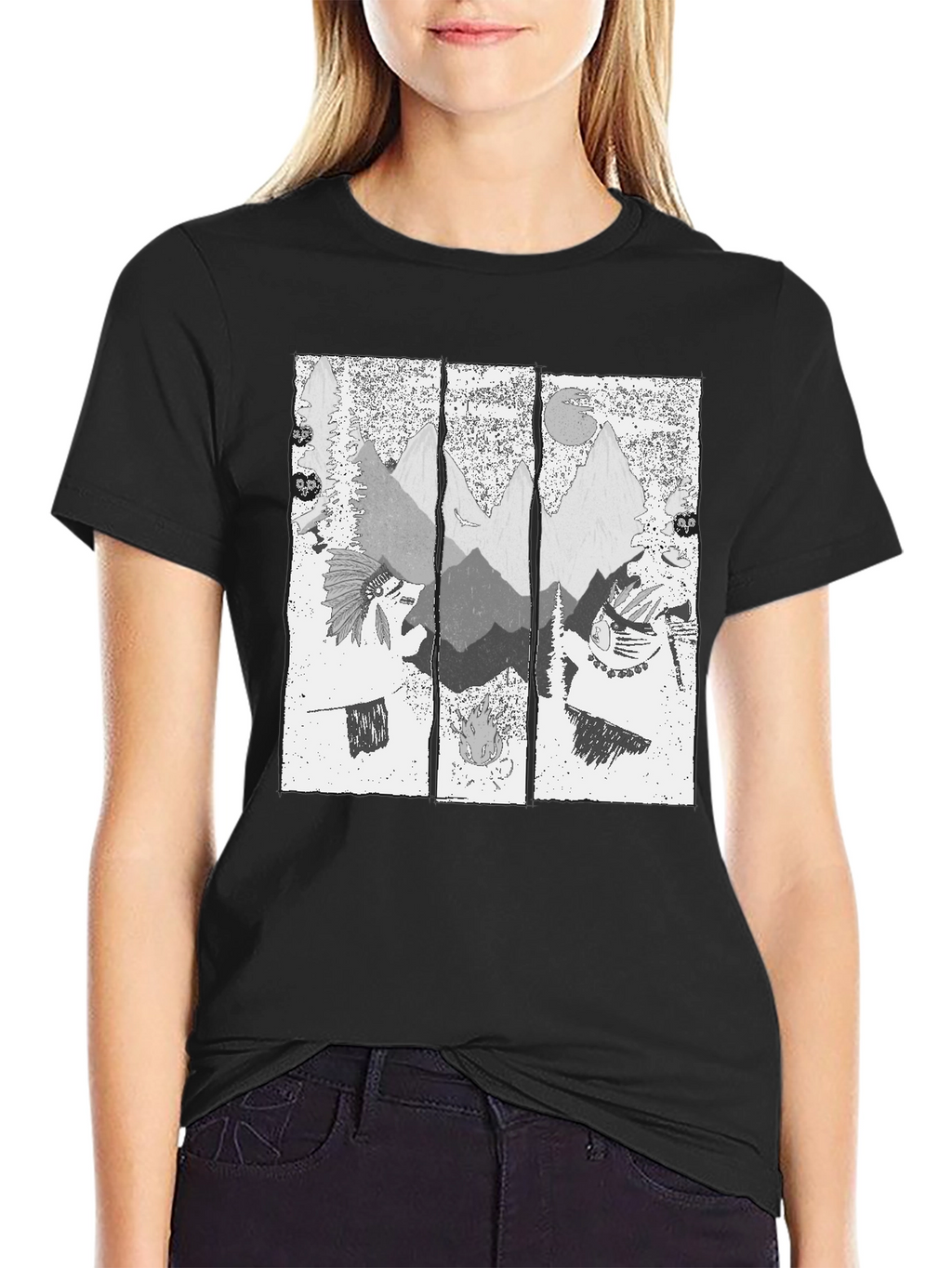 Mens Black T-Shirt with Mountain Graphic Print