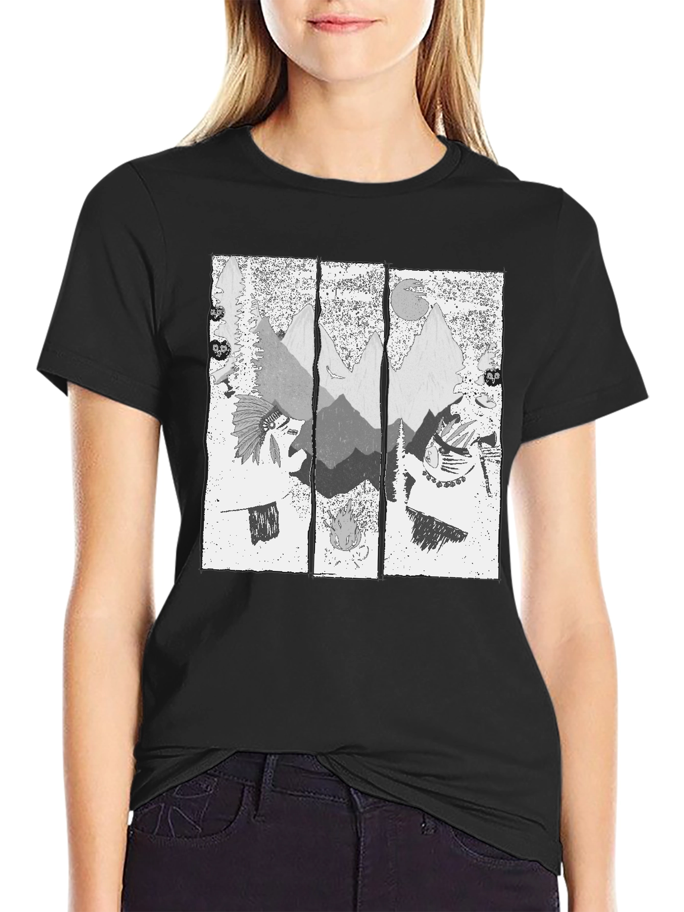Mens Black T-Shirt with Mountain Graphic Print