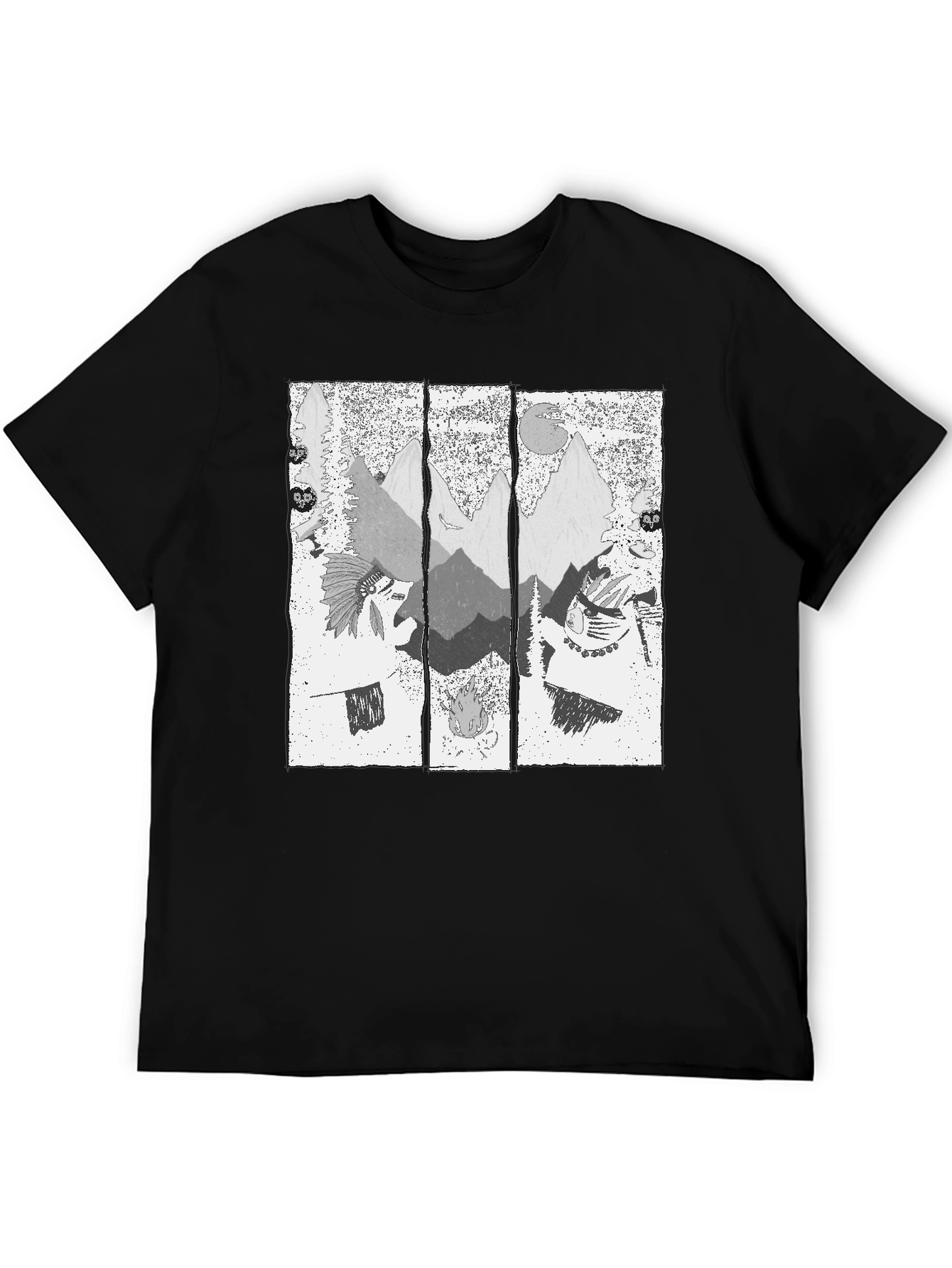 Mens Black T-Shirt with Mountain Graphic Print