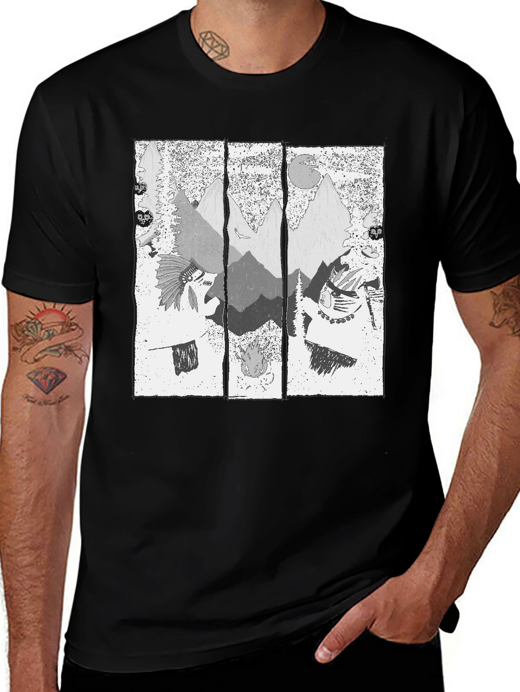 Mens Black T-Shirt with Mountain Graphic Print