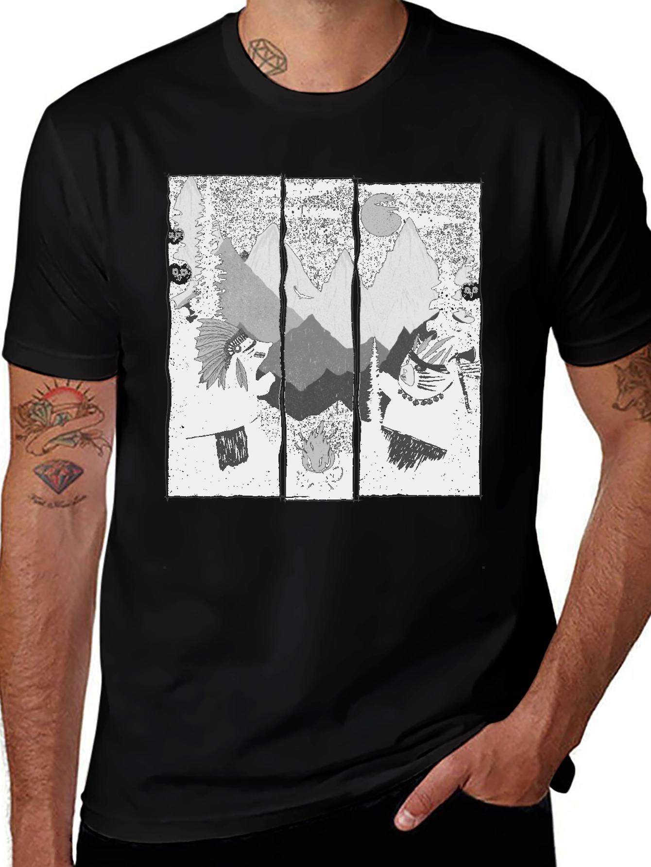 Mens Black T-Shirt with Mountain Graphic Print