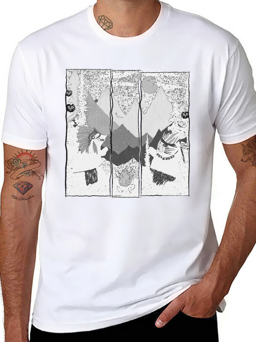 Mens Black T-Shirt with Mountain Graphic Print