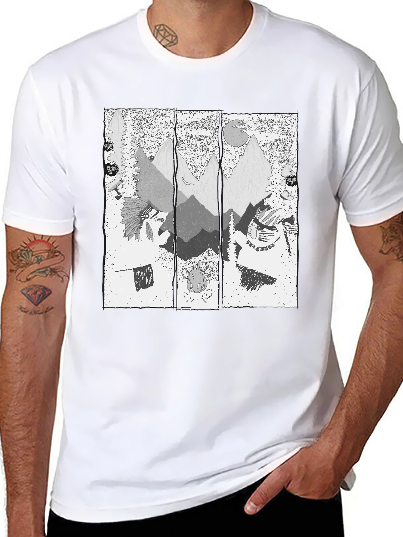 Mens Black T-Shirt with Mountain Graphic Print