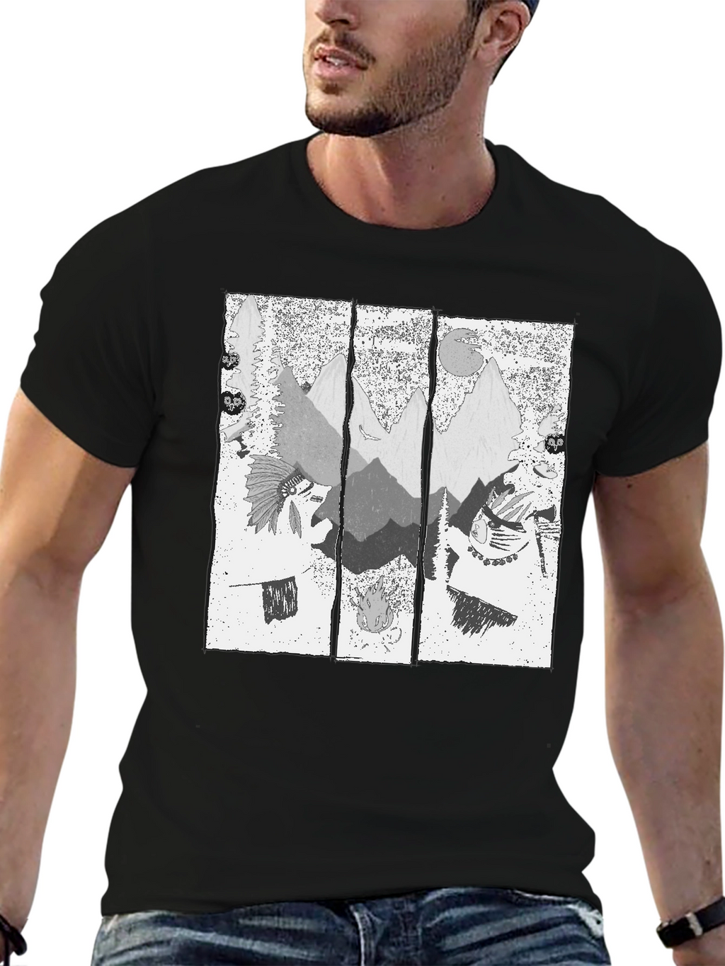 Mens Black T-Shirt with Mountain Graphic Print