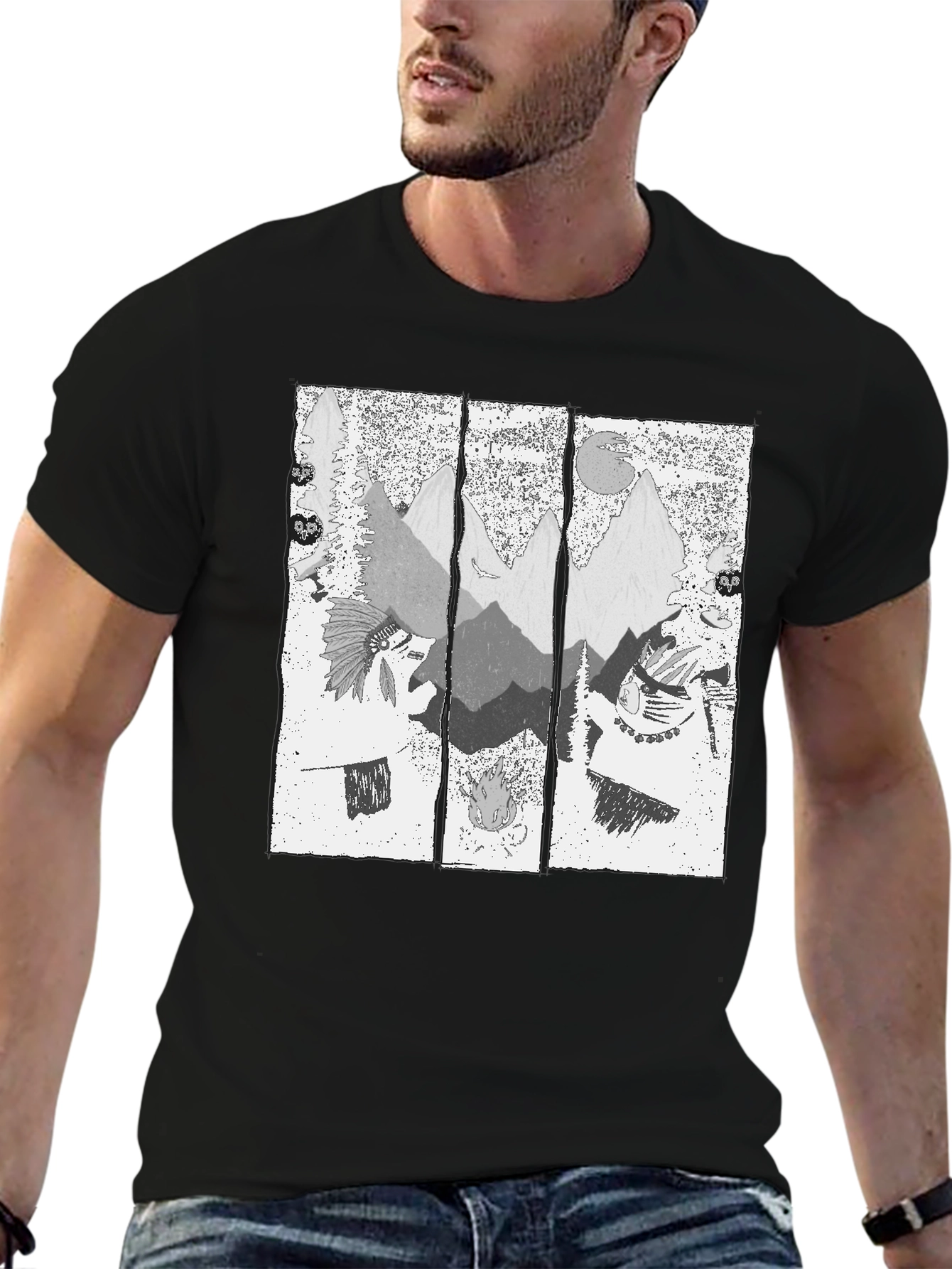 Mens Black T-Shirt with Mountain Graphic Print