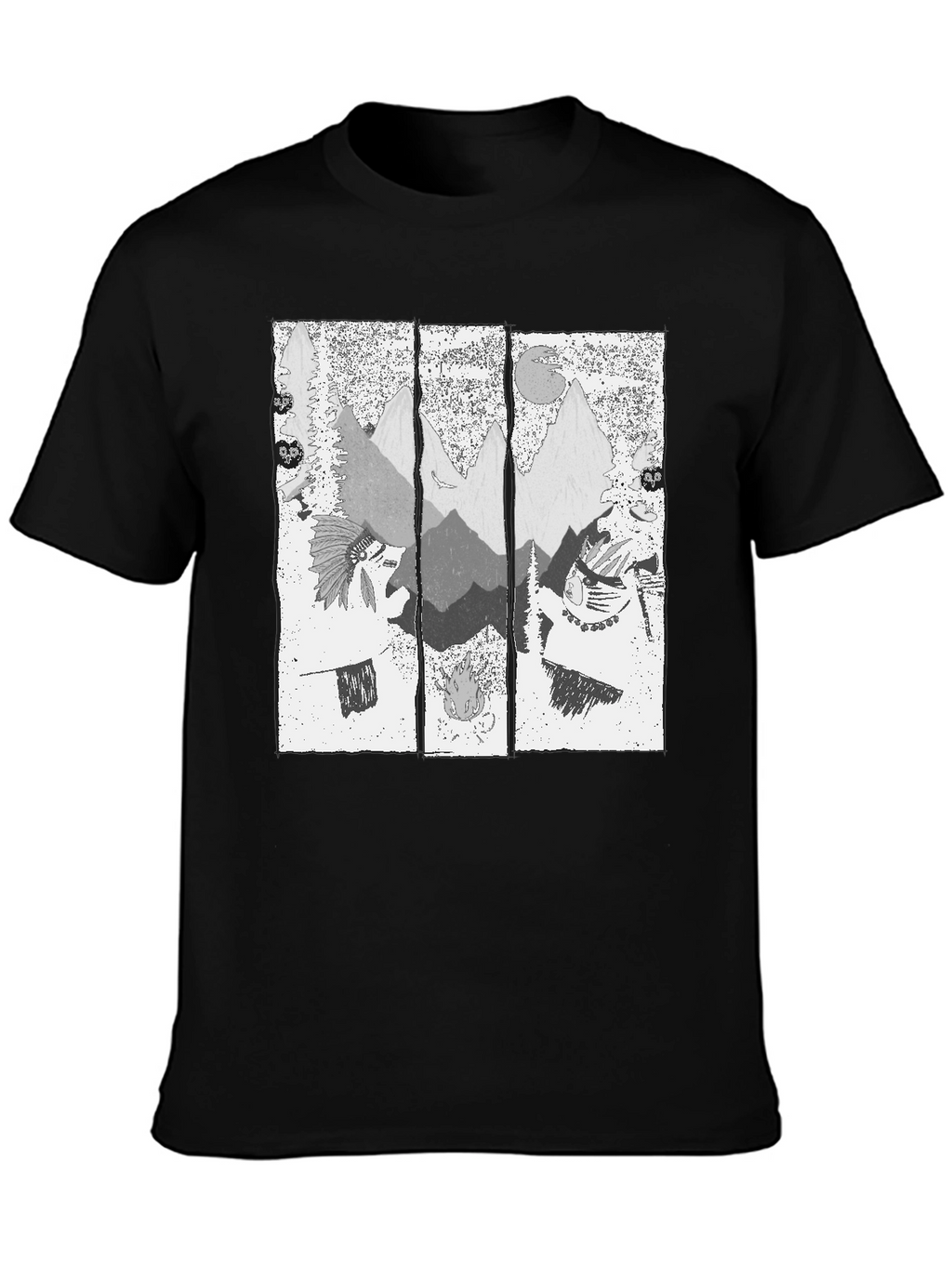 Mens Black T-Shirt with Mountain Graphic Print