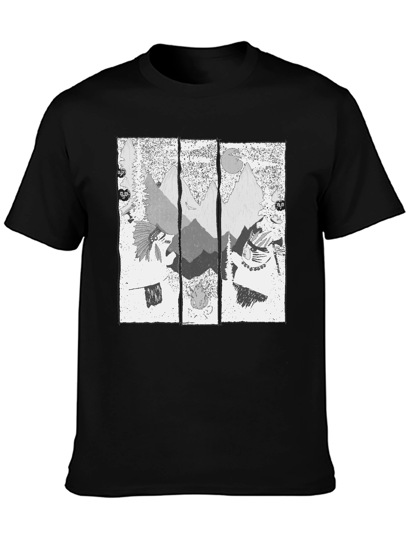 Mens Black T-Shirt with Mountain Graphic Print