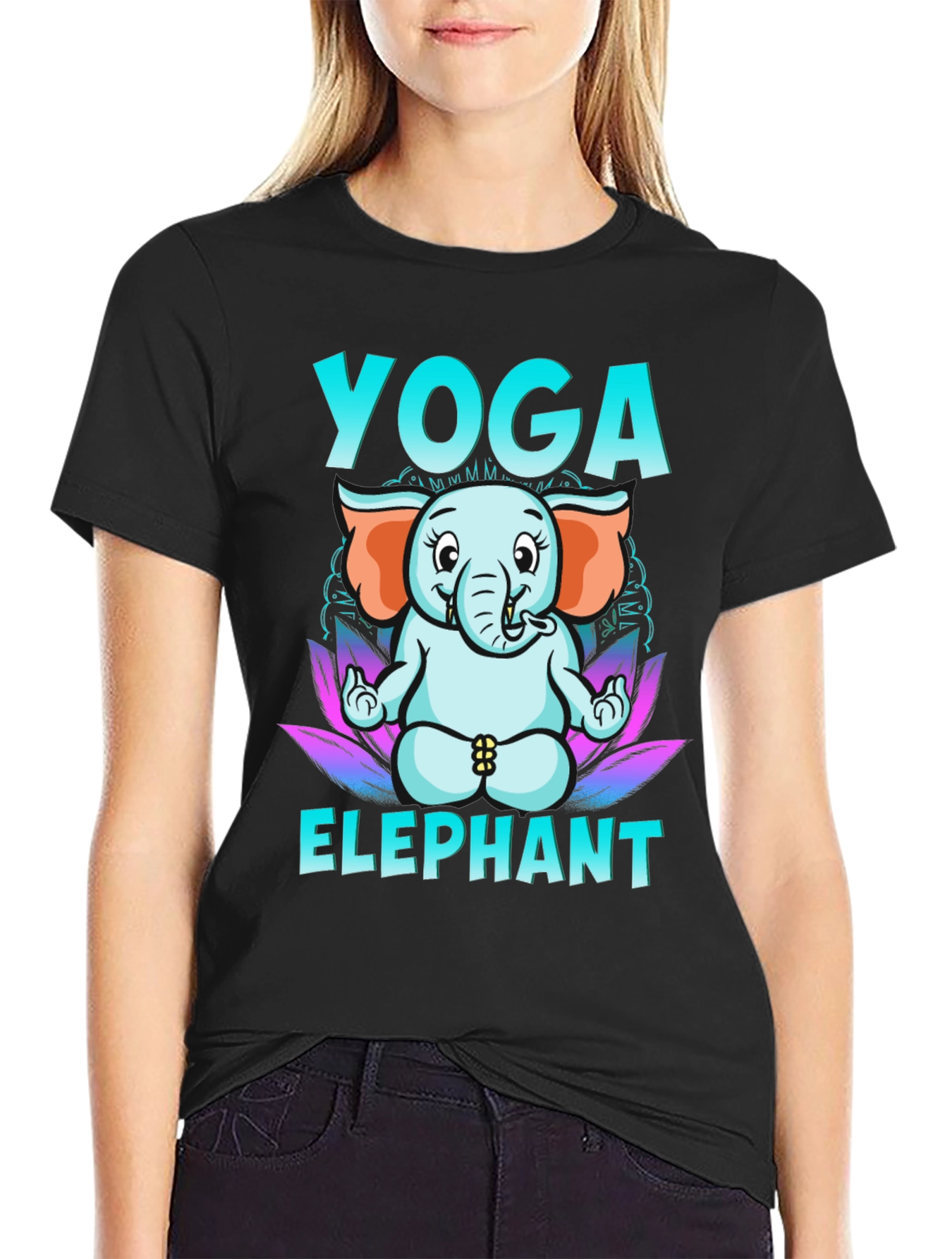 Yoga Elephant Graphic Tee - Black
