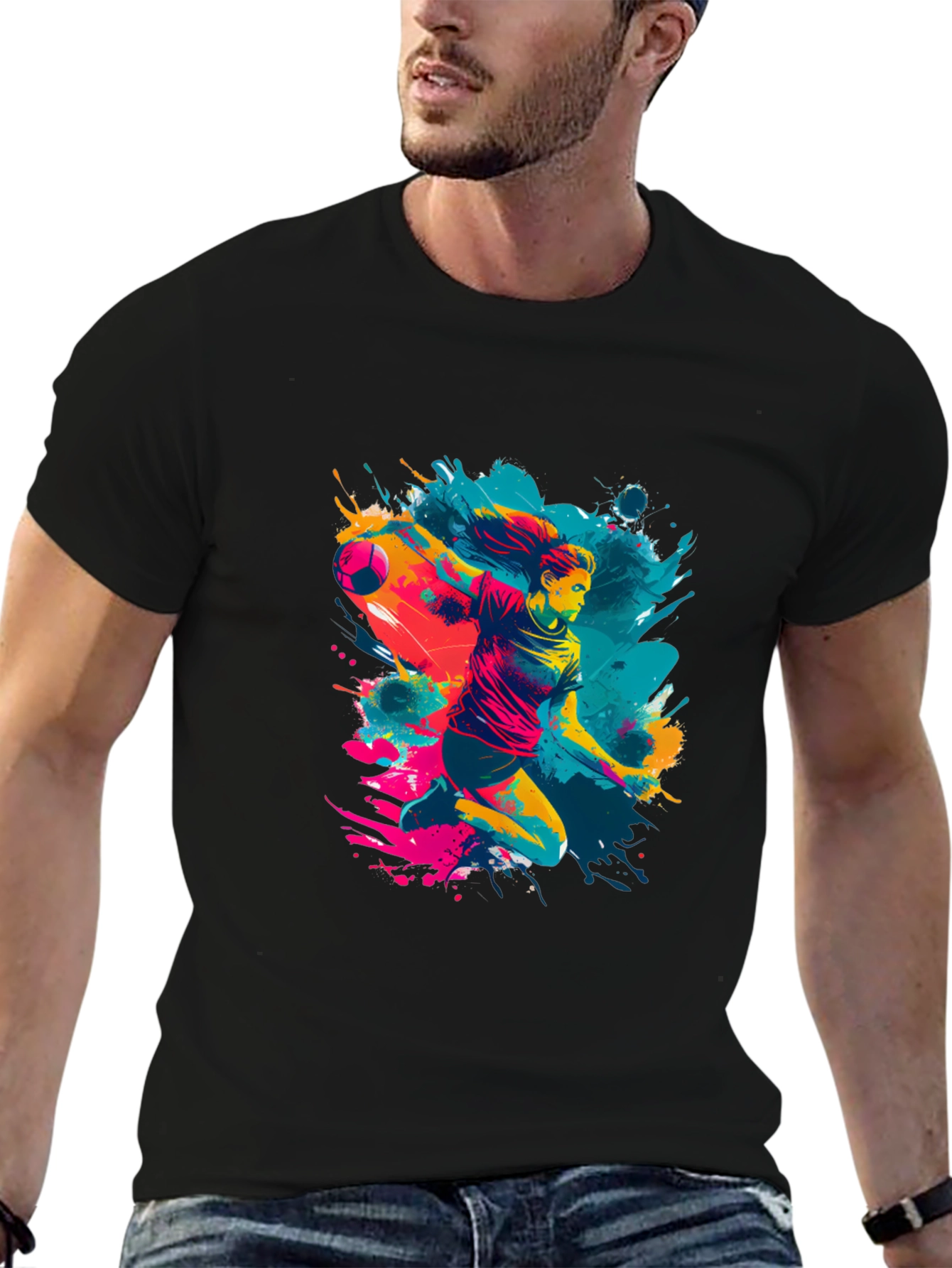 Handball Player Graphic Tee - Sporty Design