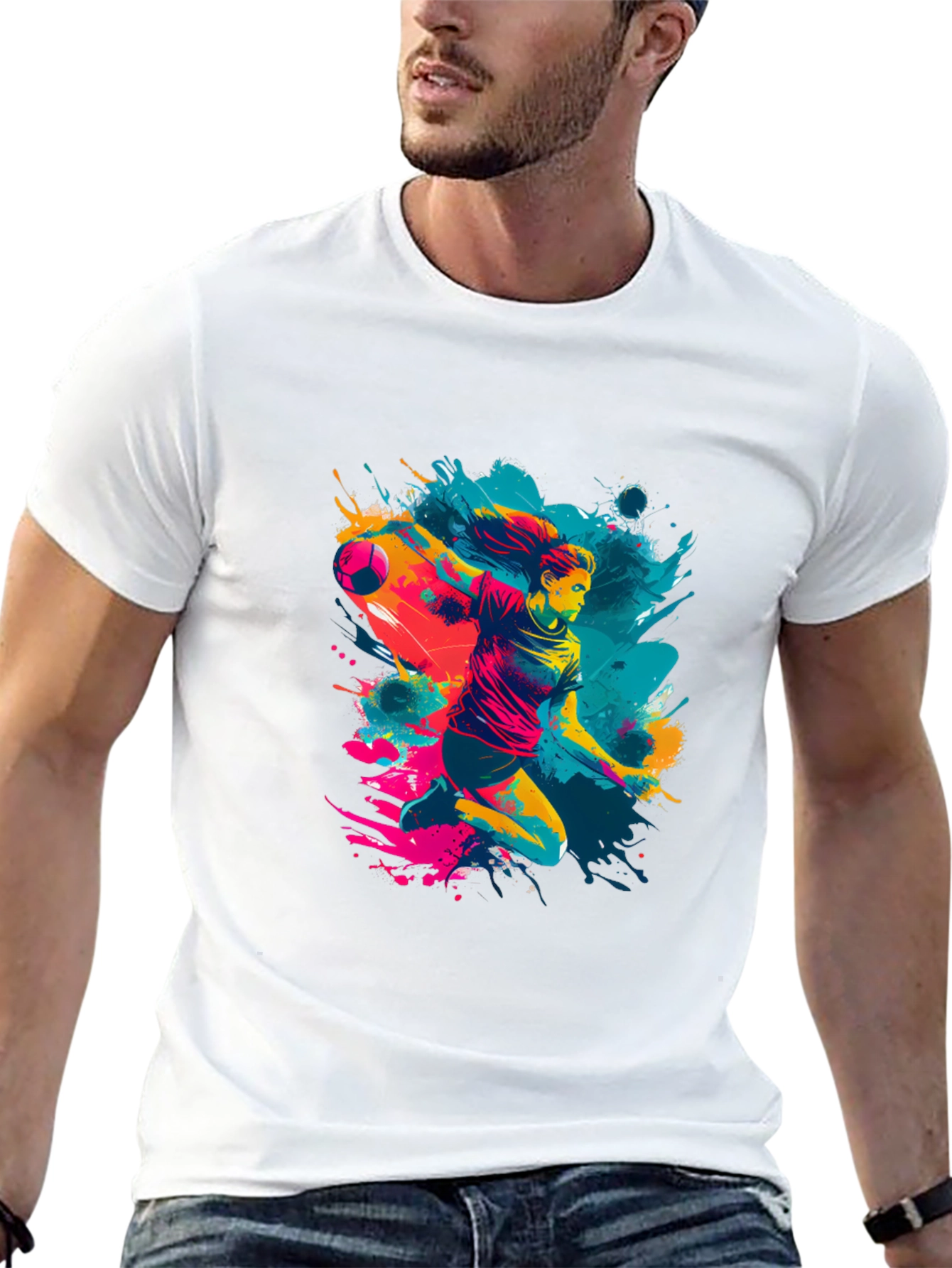 Handball Player Graphic Tee - Sporty Design