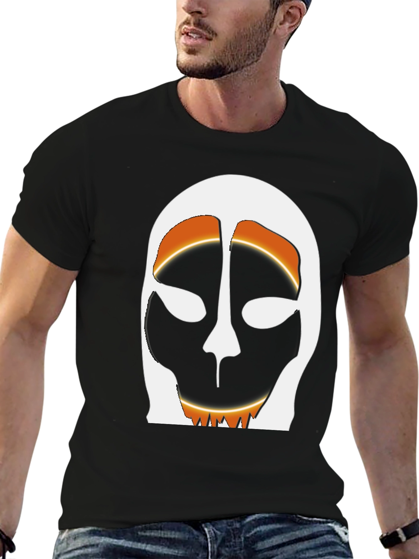 Abstract Face Graphic Tee - Black Cotton T-Shirt