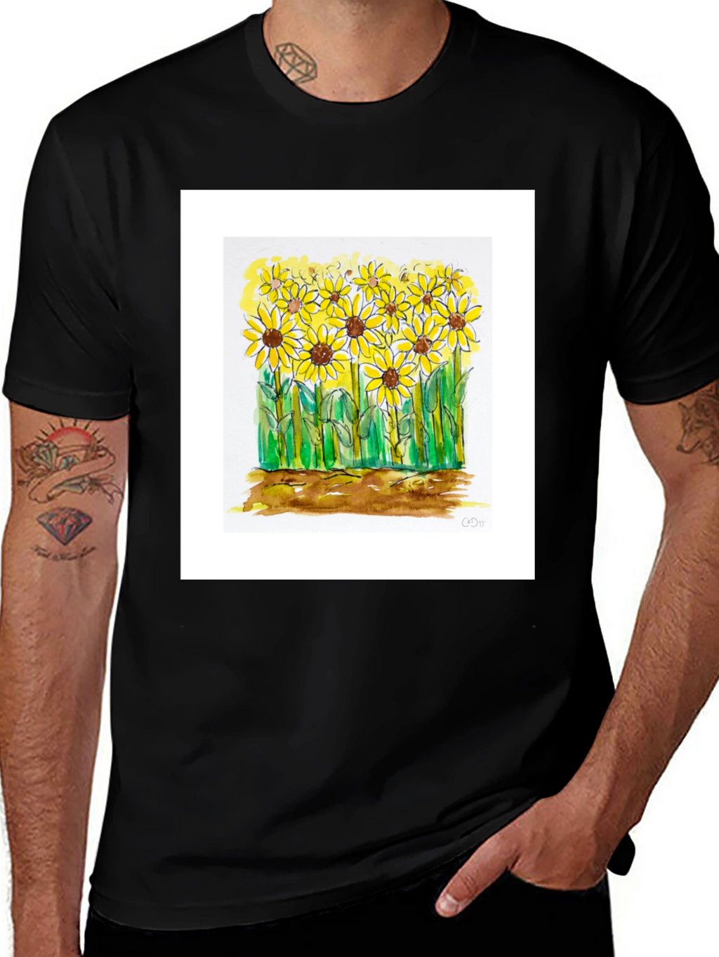 Sunflower Graphic Tee - Black Cotton Casual Shirt