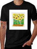 Sunflower Graphic Tee - Black Cotton Casual Shirt
