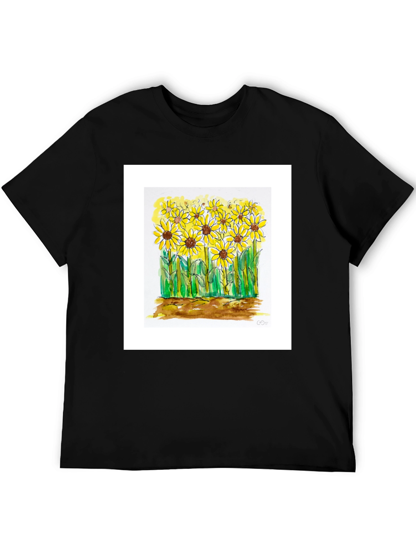 Sunflower Graphic Tee - Black Cotton Casual Shirt