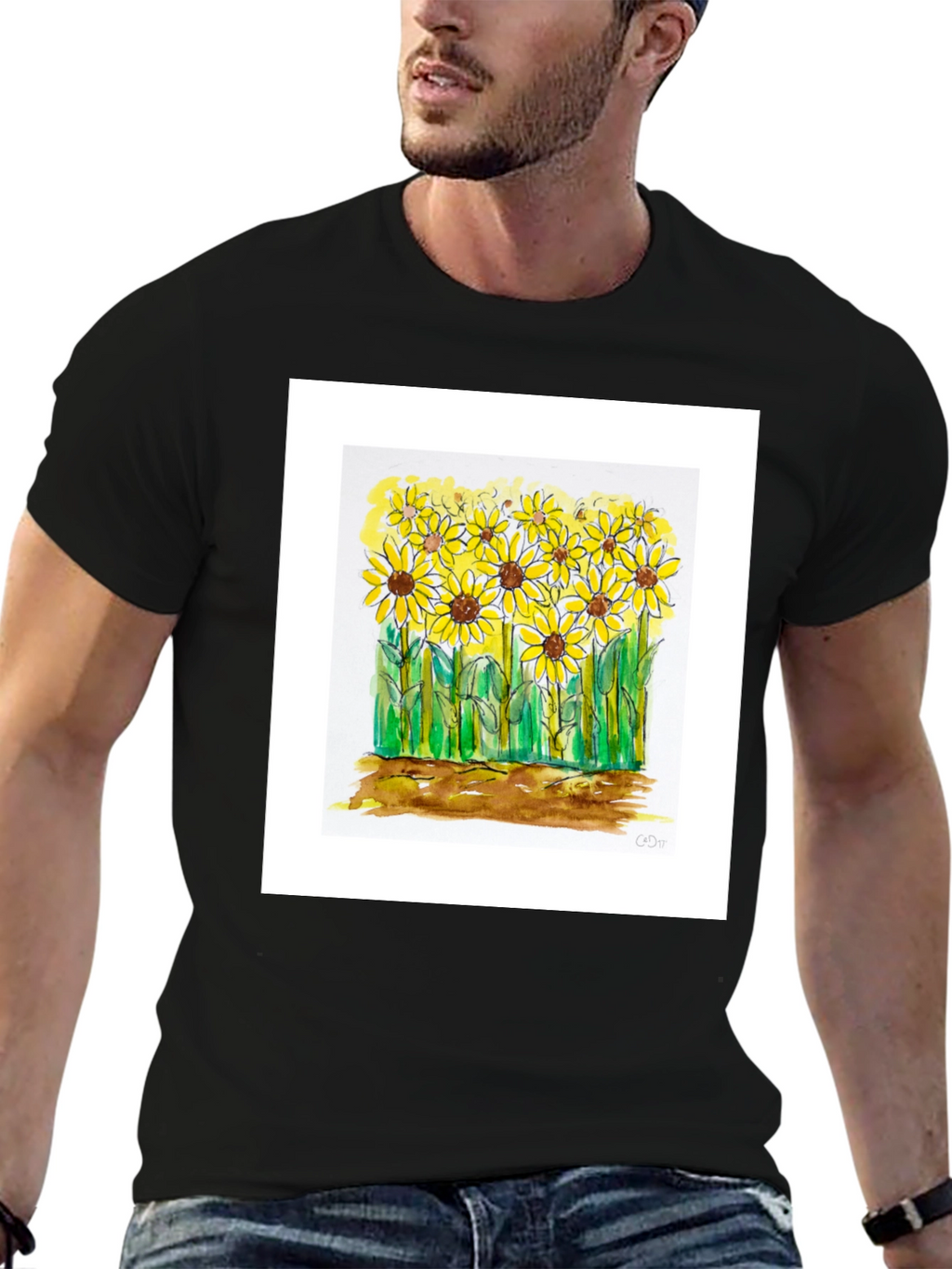 Sunflower Graphic Tee - Black Cotton Casual Shirt