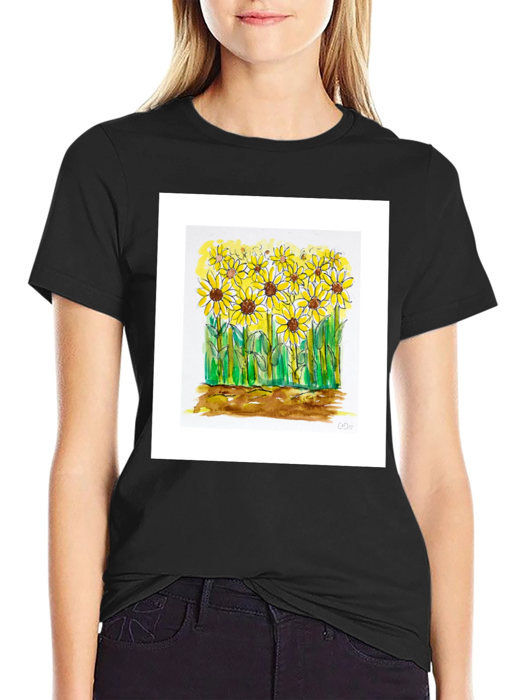 Sunflower Graphic Tee - Black Cotton Casual Shirt